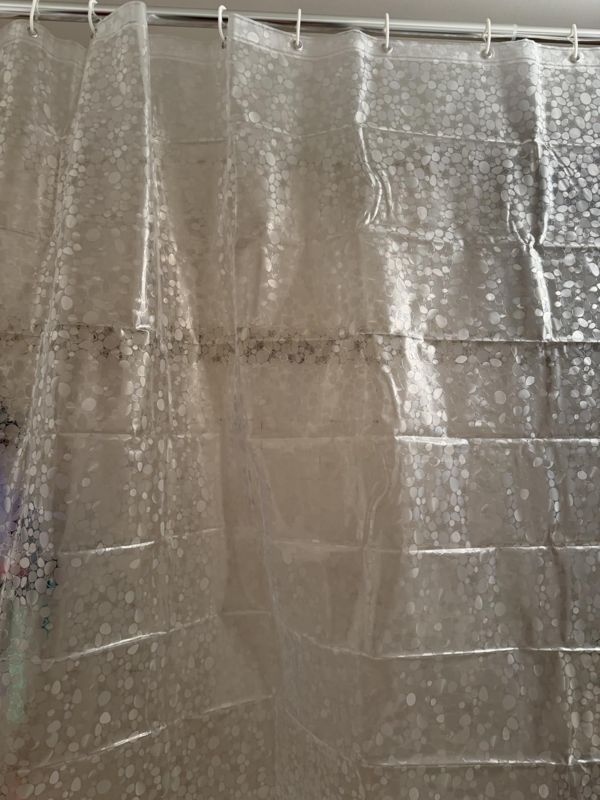 Bostofy Waterproof Shower Curtain Liner 8G EVA Thick Shower Curtain with Heavy Duty 3 Bottom Magnets, Shower Liner for Shower Stall, Bathtubs, 3D Pebble Pattern, 72 x 72,12 Hooks customer photo 1