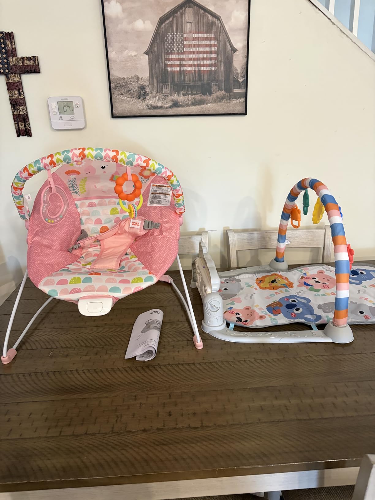 Bright Starts Baby Bouncer Soothing Vibrations Infant Seat - Removable Toy Bar, Nonslip Feet, 0-6 Months Up to 20 lbs (Safari Fun) customer photo 1