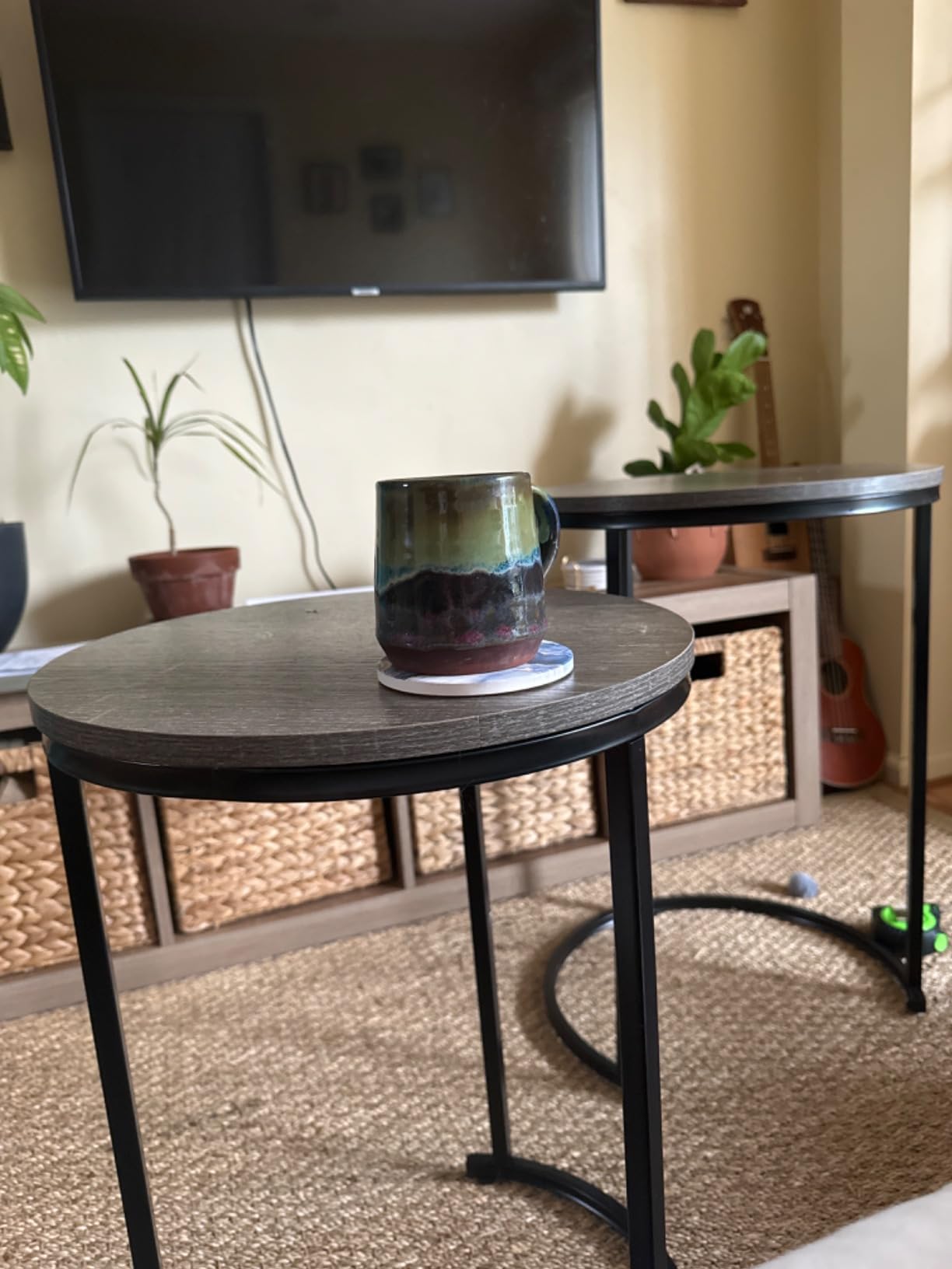 Lavish Home Round Nesting Tables Set of 3, Woodgrain-Look Top, Gray-Brown, 24.5