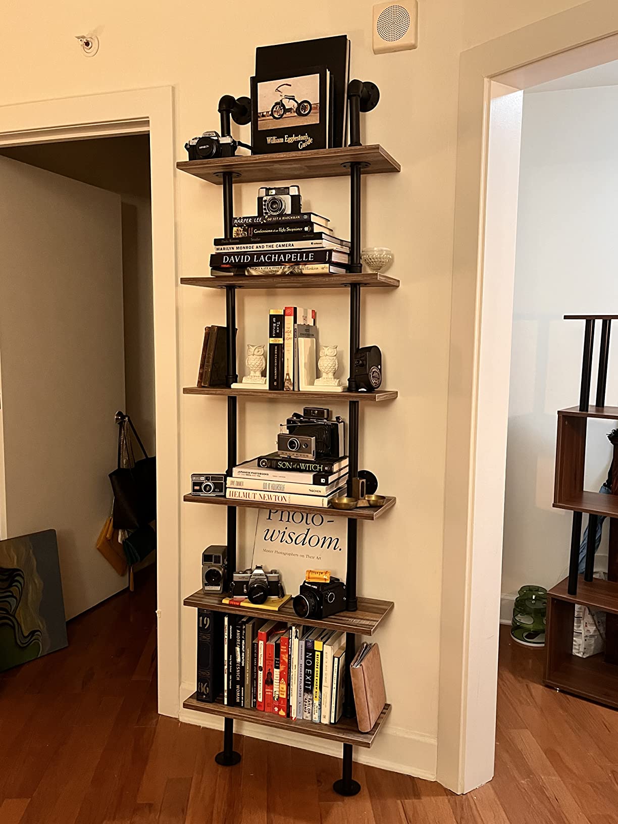 Hombazzar Industrial Pipe Bookshelf, 6 Tier Pipe Shelving for Living Room | Wall Mounted Pipe Shelving, Fits in Small Spaces, MDF Board with Metal Frame, Suitable for Home Office customer photo 1