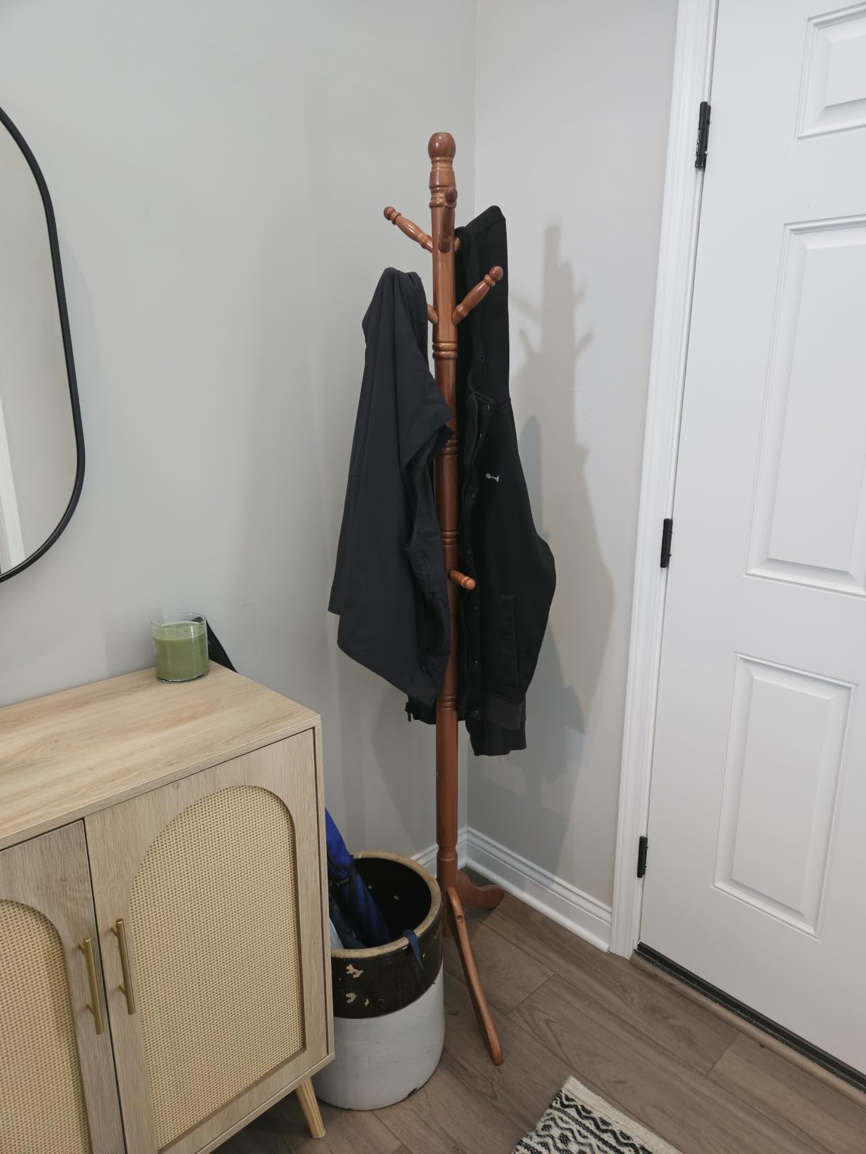 VASAGLE Freestanding Coat Rack, Rubber Wood Coat Tree with 11 Hooks | Hat Stand Garment Rack, Walnut Brown, ADAIR Collection customer photo 1