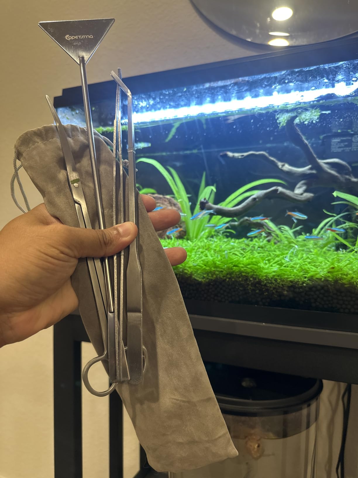 Capetsma Aquascape Long Stainless Steel Plant Tools Set - Aquarium Tweezers, Scissors, Spatula, Algae Scrapers - Fish Tank Cleaning Kit customer photo 2
