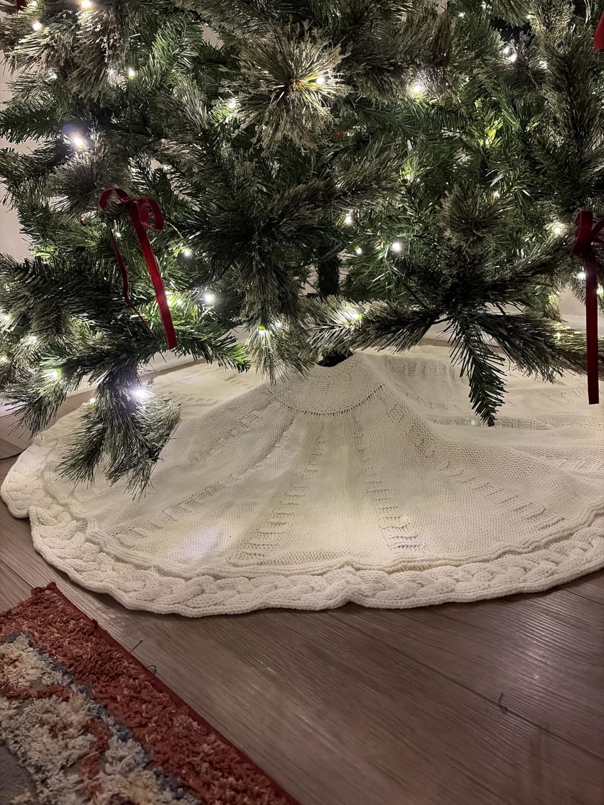 48 Inch Christmas Tree Skirt: Braided Cable Knit Tree Skirt for 7.5FT Tree, Cream White Tree Skirt, Vintage Tree Skirts, Rustic Farmhouse Christmas Decorations customer photo 2