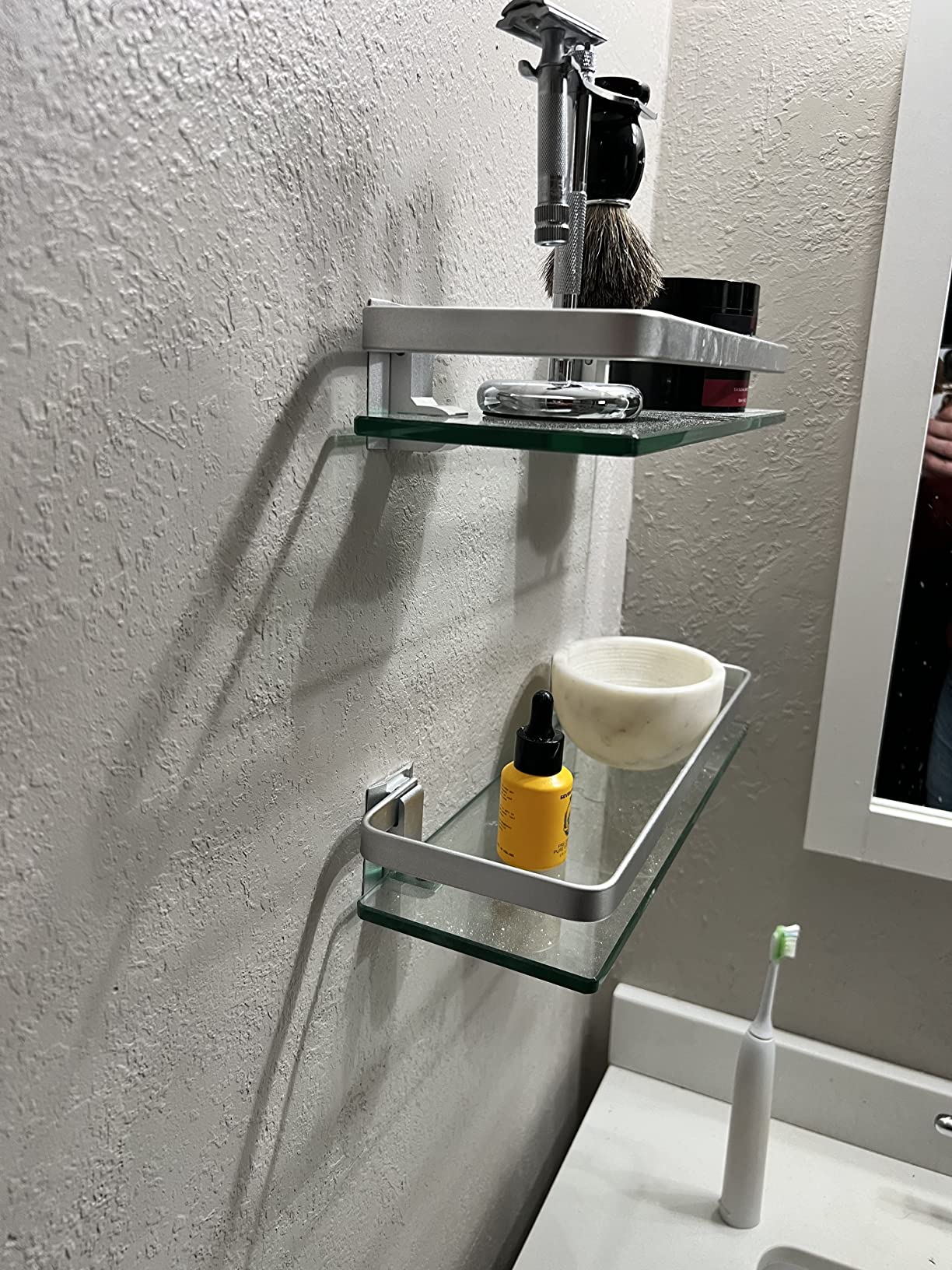KES Glass Shelves for Bathroom, Floating Tempered Glass Shelves 14 Inch | Aluminum Extra Thick 2 Pack Rectangular Storage Organizer Wall Mount Silver, A4126A-P2 customer photo 1