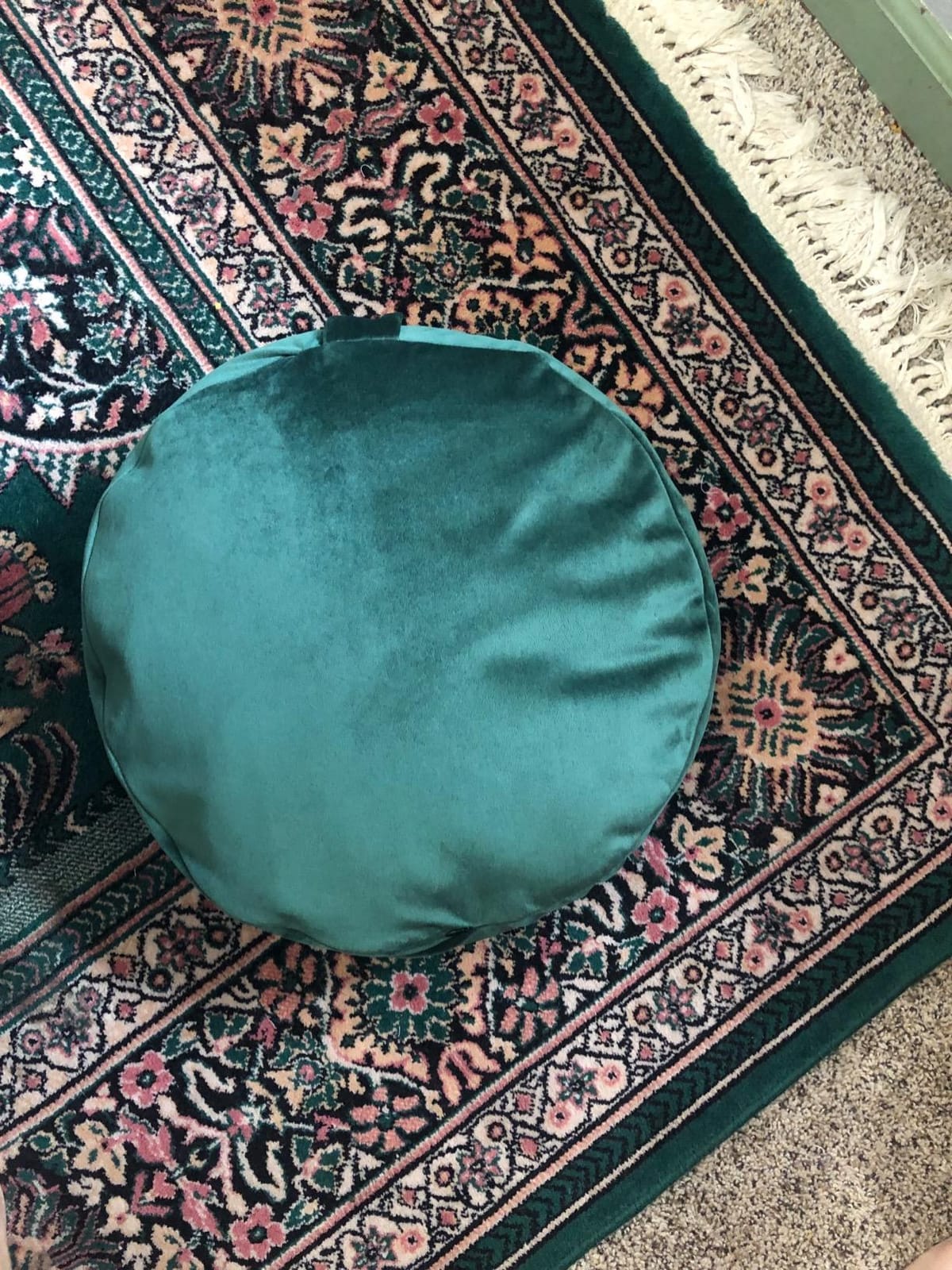 Mindful Modern Velvet Meditation Cushion | Luxe Zafu Yoga Floor Pillow Seat | Posture Support | Buckwheat Hull Filled | Large Round Cushion with Removable Washable Cover + Carry Handle customer photo 2