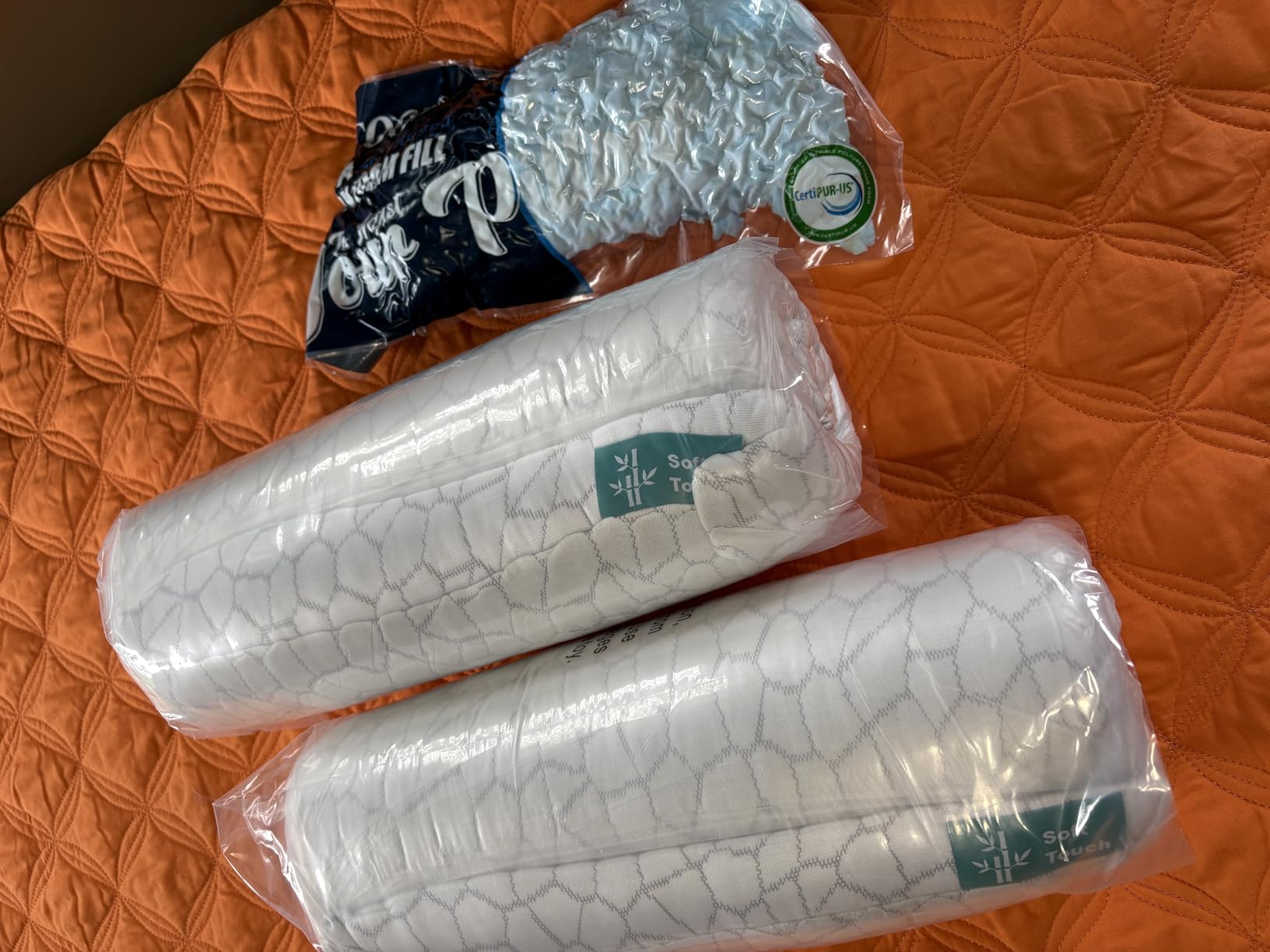QUTOOL Cooling Pillow for Sleeping, CertiPUR-US Shredded Memory Foam Queen Pillows Set of 2, Cool Pillow for Hot Sleepers Adjustable Firm Pillow for Side, Back, Stomach Sleepers Soft Yet Support, White customer photo 1