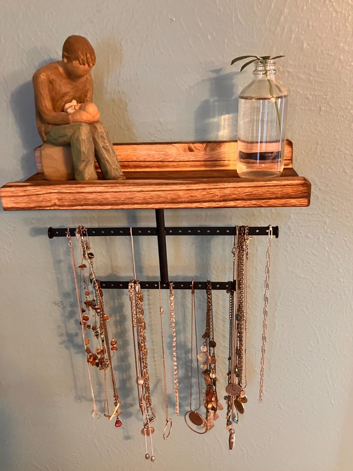 Keebofly Hanging Wall Mounted Jewelry Organizer with Rustic Wood Jewelry Holder Display for Necklaces Bracelet Earrings Ring Set of 2 Carbonized Black customer photo 1