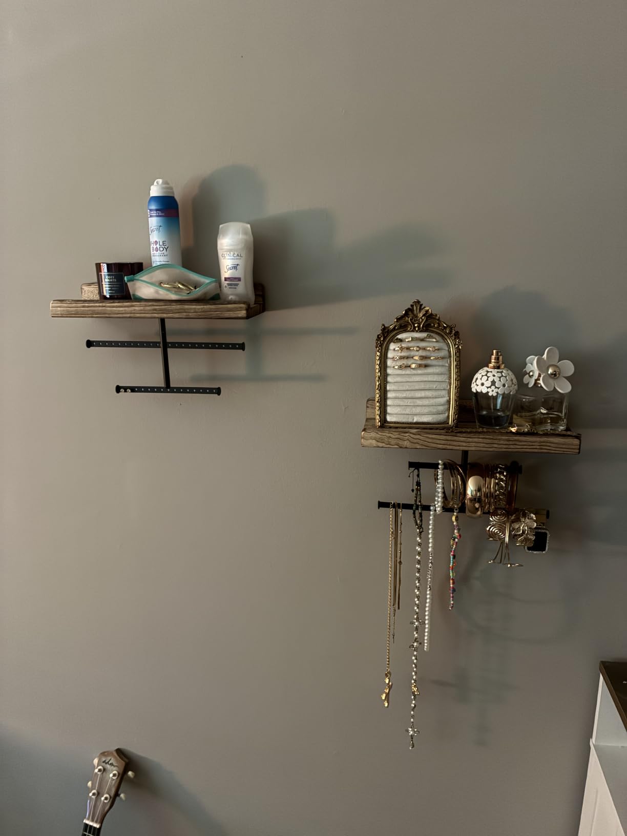 Keebofly Hanging Wall Mounted Jewelry Organizer with Rustic Wood Jewelry Holder Display for Necklaces Bracelet Earrings Ring Set of 2 Carbonized Black customer photo 2