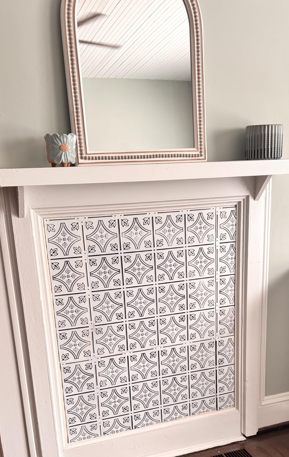 Tin Wall Tiles 24x24 Nail-Up, Stair Risers, Metal Ceiling Tiles, 5 Pack (Antique White) customer photo 2