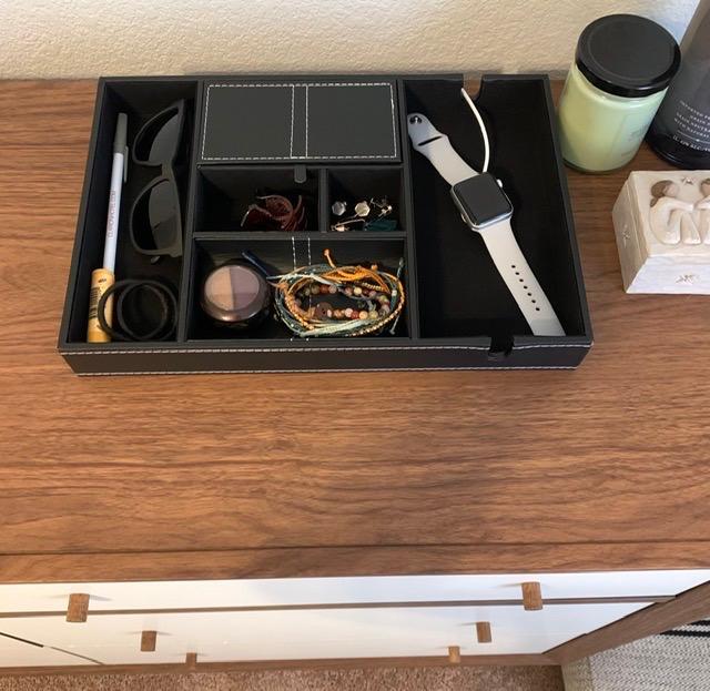 ULTRAY, Valet Tray for Men, Nightstand Organizer, Entry Table Organizer, Catch All, Black Faux Leather Box, 6 Compartments customer photo 2