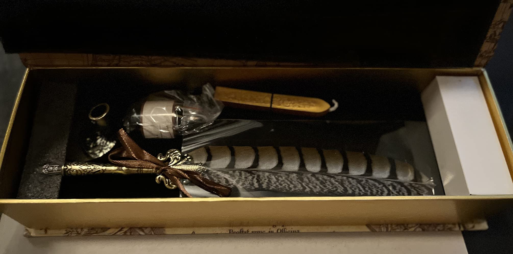 Antique Quill Pen Unique Half-Patterned Feather Pen Set with 6 Nibs, 1 Bottle of Ink, 1 Seal Stamp, 1 Pen Holder, 1 Sealing Wax LL-149 customer photo 2