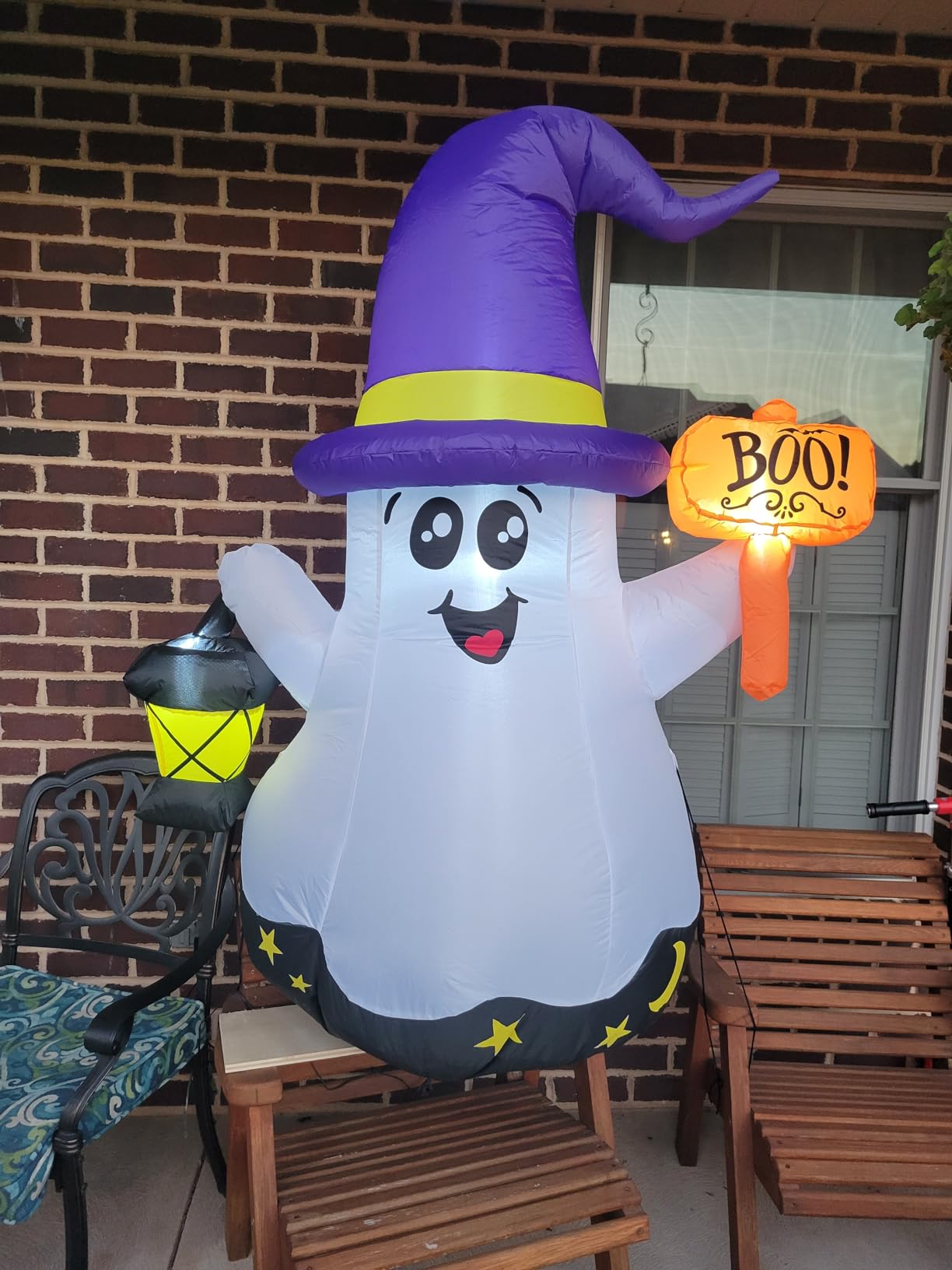 GOOSH 5 FT Halloween Inflatables Ghost Outdoor Decorations Blow Up Yard Cute Wizard Ghost with Hand-Held Light with Built-in LEDs for Garden Lawn Indoor Party Decor customer photo 1