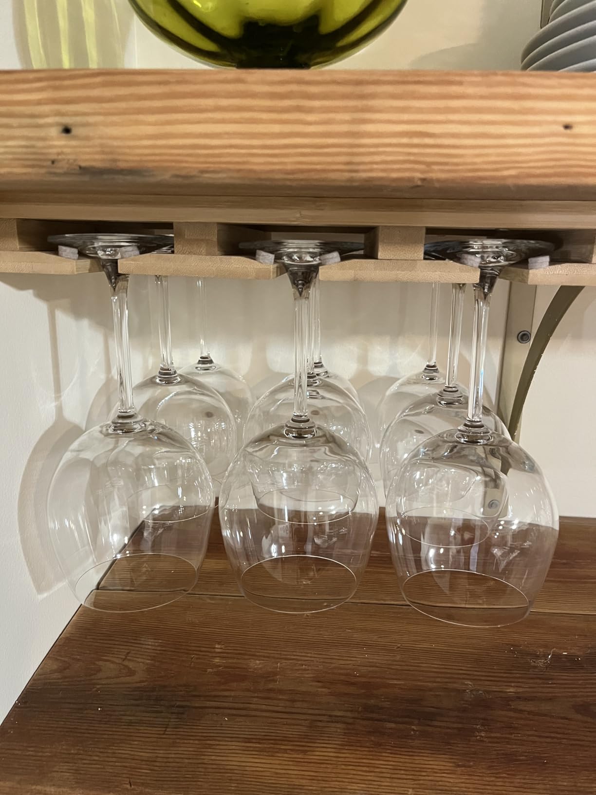 Bamboo Wine Glass Rack, 3 to 9 Capacities, Under Cabinet Mounted Stemware Hanging Holder, Goblet Drying Storage Organizer Hanger customer photo 2
