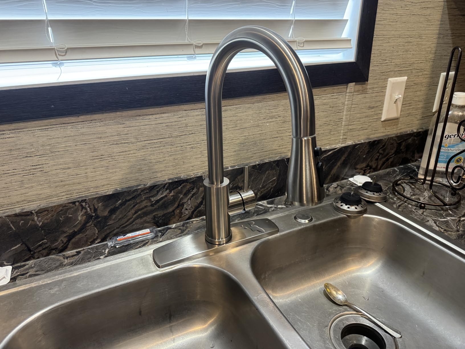 FORIOUS Kitchen Faucets Pull Down Sprayer, Stainless Steel, Brushed Nickel | Classic High Arc, Single Handle Kitchen Sink Faucet, Deck Plate for 1 or 3 Hole, Suitable for Farmhouse Camper Laundry Rv Bar customer photo 2