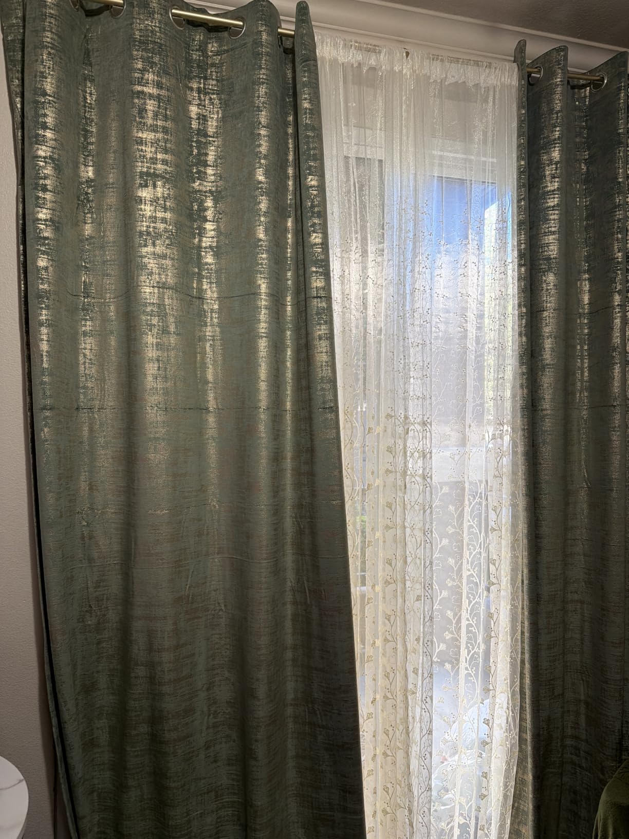 always4u Wild Rose Soft Velvet Curtains 95 Inch Length Luxury Bedroom Curtains Gold Foil Print Window Treatments for Living Room Set of 2 customer photo 1