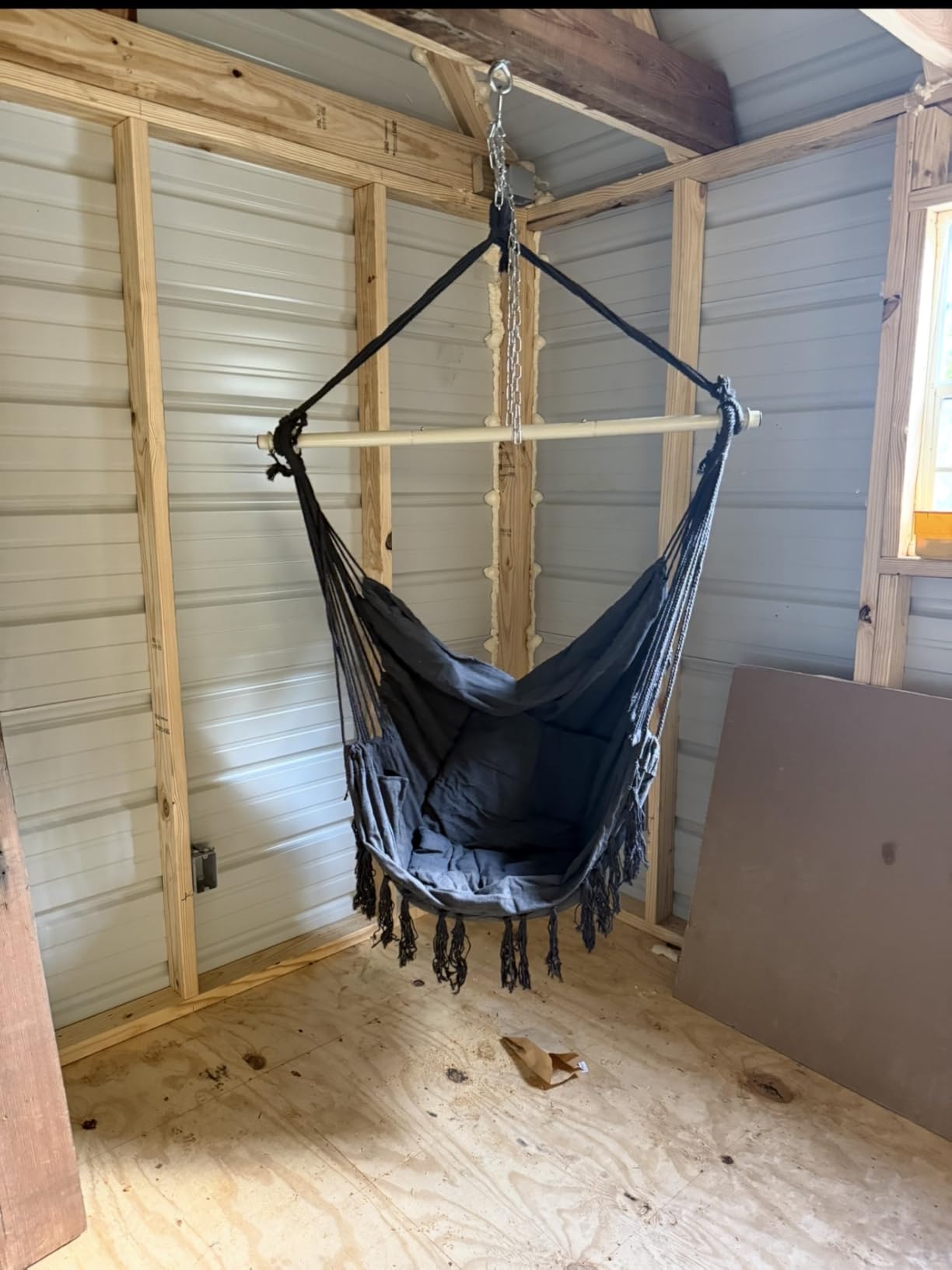Y- STOP Hammock Chair Hanging Rope Swing, Max 500 Lbs, 2 Cushions Included, Large Macrame Hanging Chair with Pocket for Superior Comfort, with Hardware Kit (Beige) customer photo 2