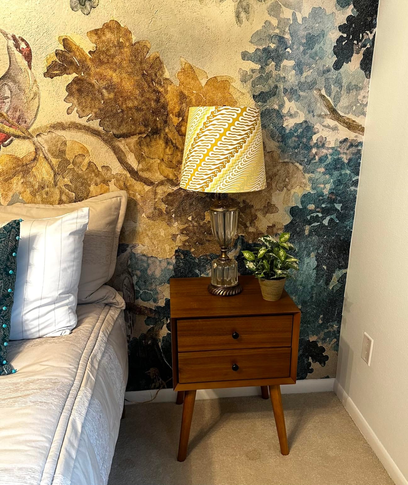 Poly & BARK Dorsey Nightstand - Mid-Century Modern Nightstand - Solid Wood Bedside Table with 2 Drawers, Acorn Walnut Finish, 23.5