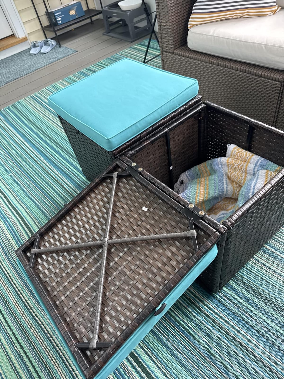 Tangkula 2 Pieces Outdoor Patio Ottoman, All Weather Rattan Wicker Ottoman Seat, Patio Rattan Furniture, Outdoor Footstool Footrest Seat w/Removable Cushions customer photo 2