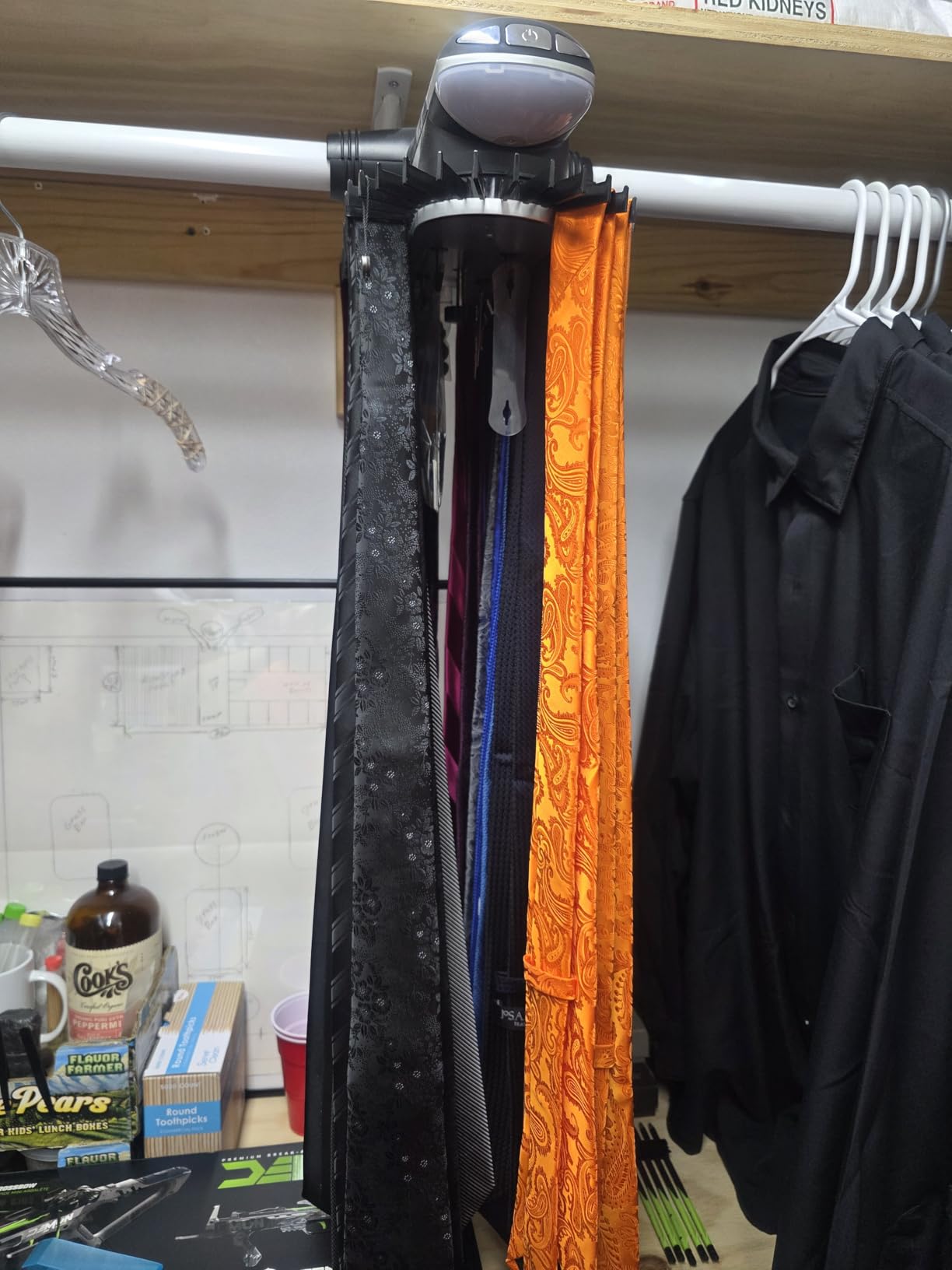 Motorized Tie Rack Closet Organizer with LED Lights Includes J Hooks for Wired Shelving Stores Up to 72 Ties & 8 Belts, Operates with Batteries customer photo 1