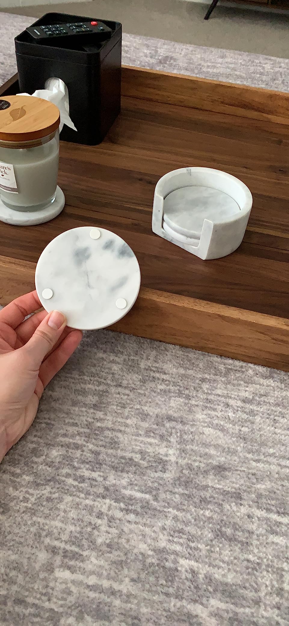 Fox Run Natural Polished Marble Coasters, Set of 4 White Coasters & Holder | Beautiful White Marble Drink Coaster Set With Holder | Set Of 4 Stone Coasters To Prevent Drink Rings | Marble Home Decor customer photo 1