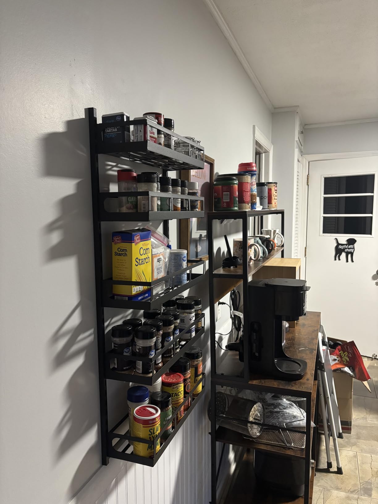 X-cosrack Wall Mount Spice Rack Organizer 5 Tier Height-Adjustable Hanging Spice Shelf Storage for Kitchen Pantry Cabinet, Dual-Use Seasoning Holder Rack with Hooks, Black-Patented customer photo 2