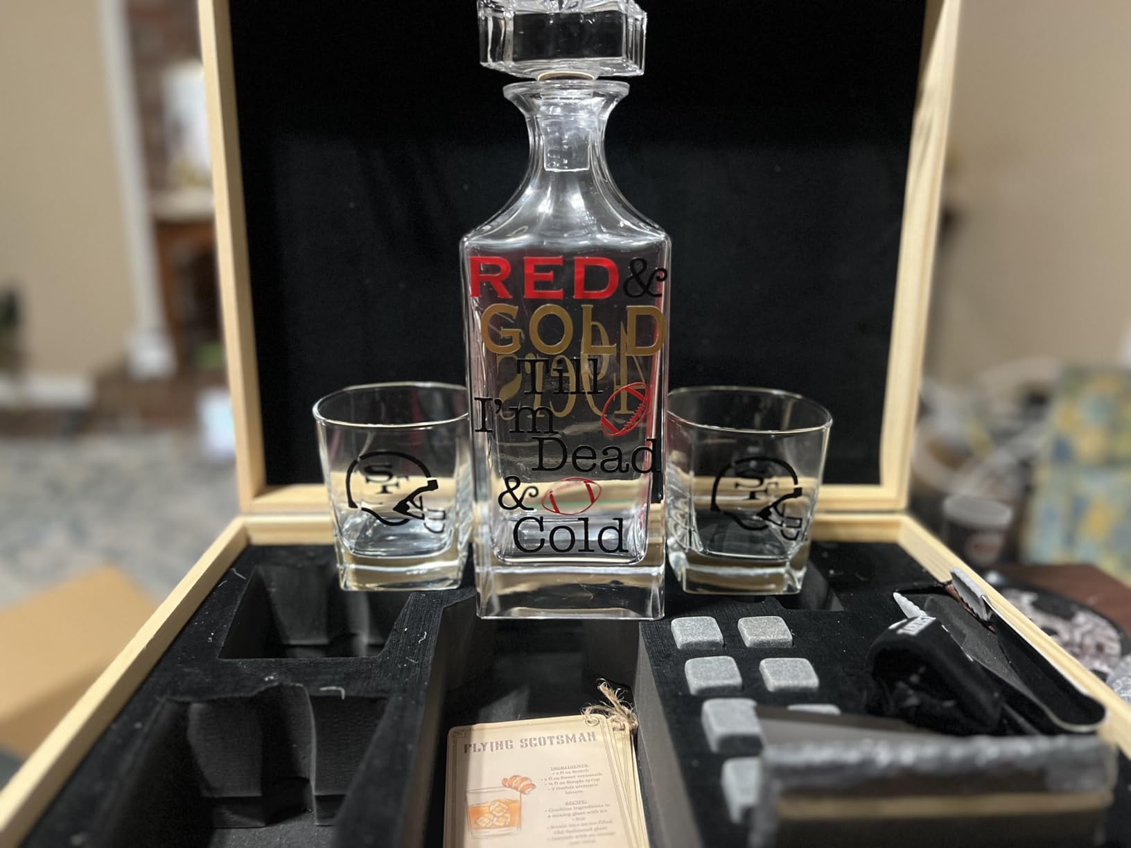 Whiskey Decanter Set for Men, Bourbon Decanter 24 oz with Glasses | Complete Gift with Chilling Stones, Coasters & Tongs customer photo 2