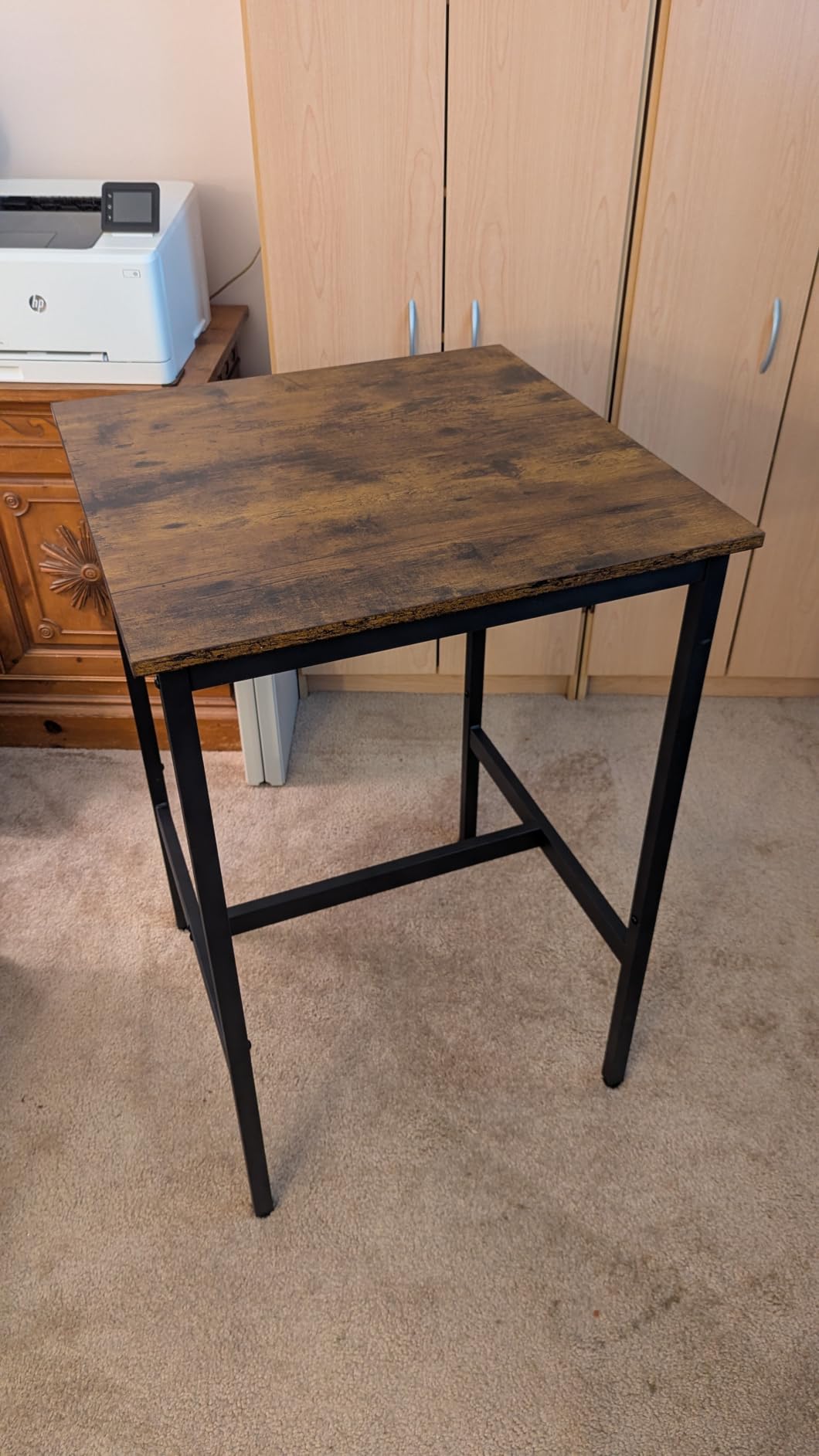 VASAGLE Bar Table, Kitchen Dining, High Top Pub, Bar Height Cocktail for Living Room Party, Sturdy Metal, 23.6 x 23.6 x 36.2 Inches for Narrow Spaces, Rustic Brown and Ink Black customer photo 2
