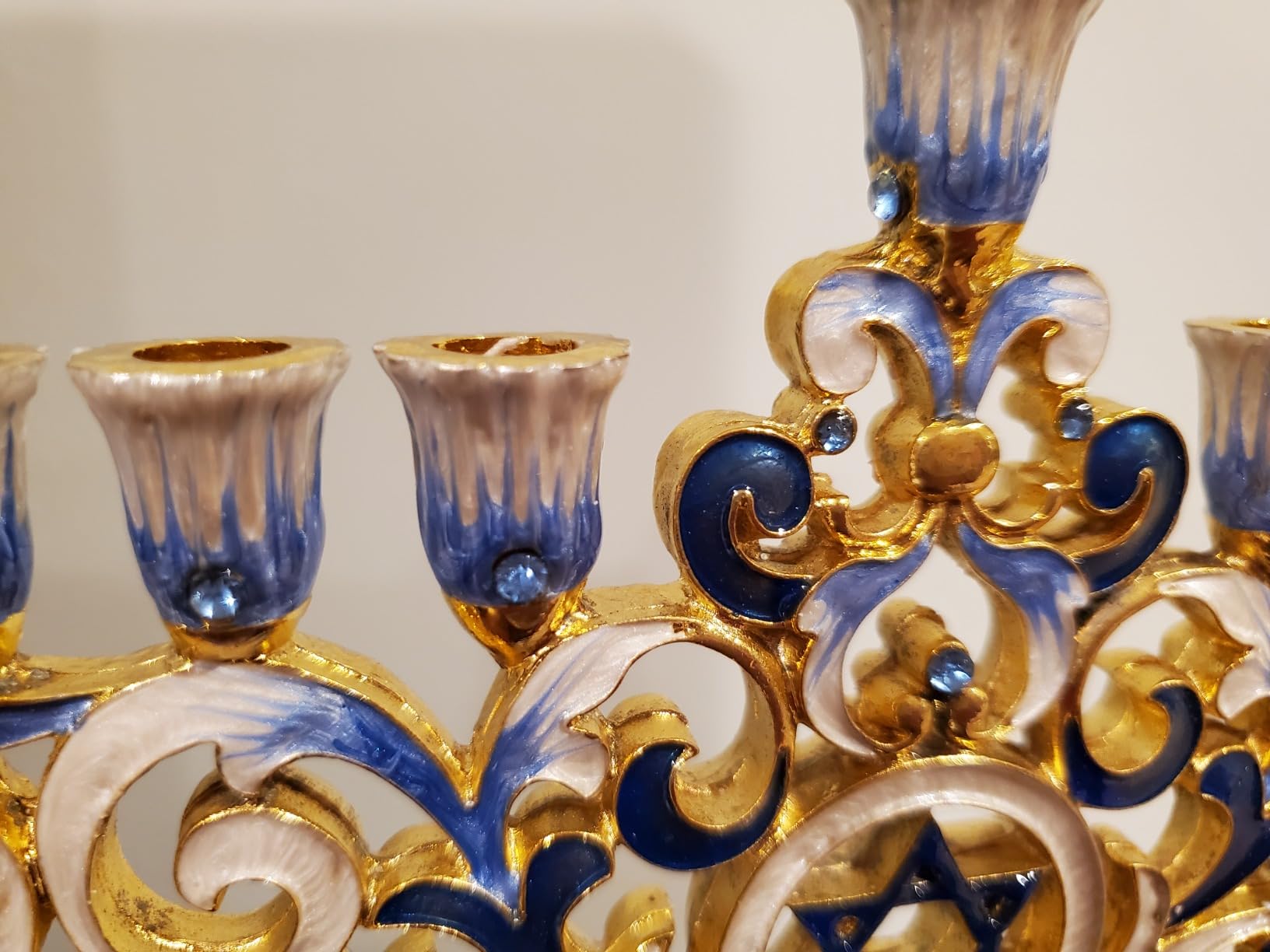 Artistic Chanukah Candle Menorah Elegantly Jeweled and Gold Plated Tree Fleur De Lis customer photo 1