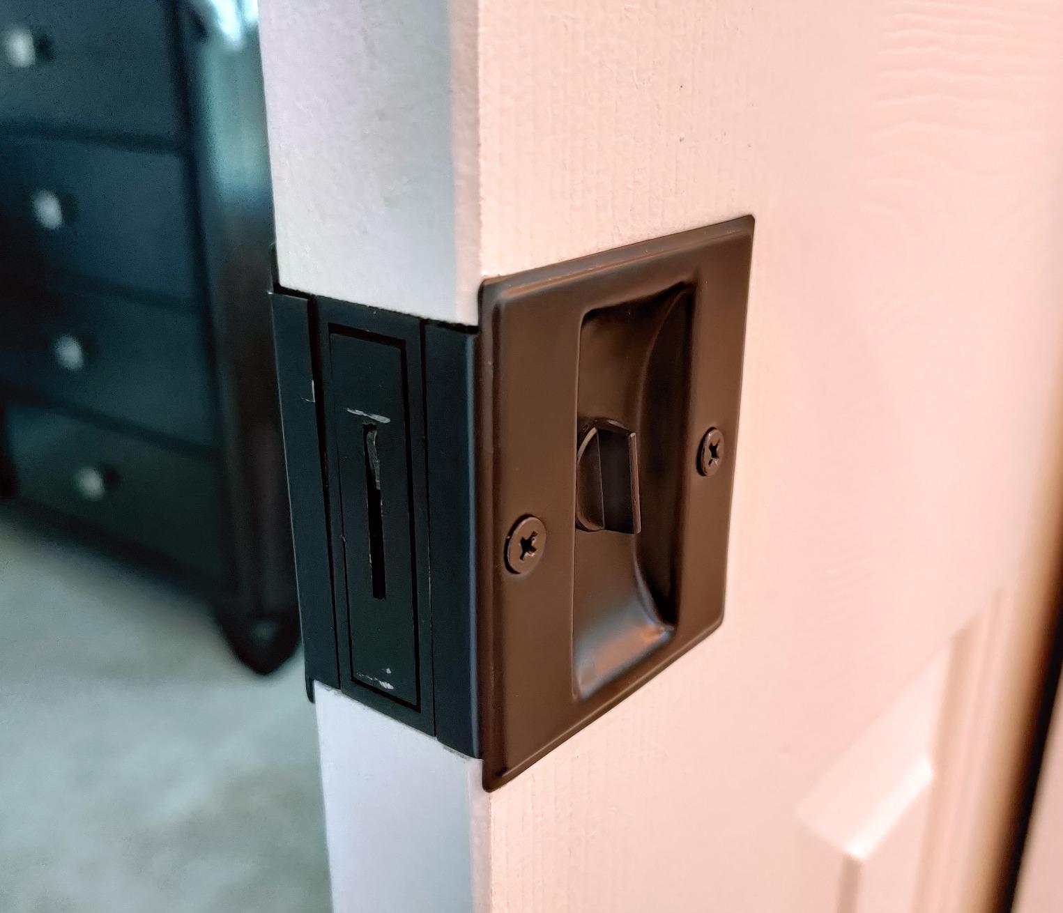 HOMOTEK Privacy Sliding Door Lock with Pull - Replace Old Or Damaged Pocket Locks Hardware Quickly and Easily, 2-3/4