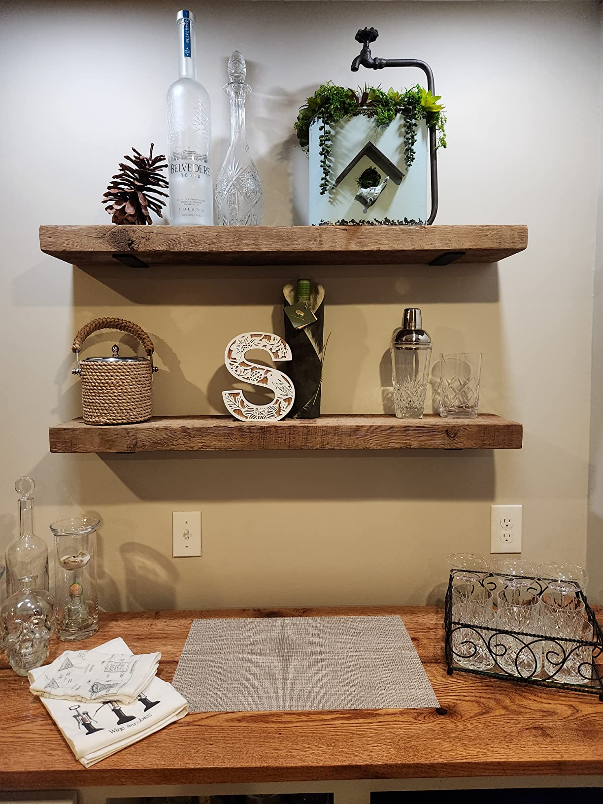 Urban Legacy Reclaimed Barnwood Planks | Floating Shelves for Wall w/Flush Mount Shelf Bracket Set Included | Set of 2 (Natural, 30