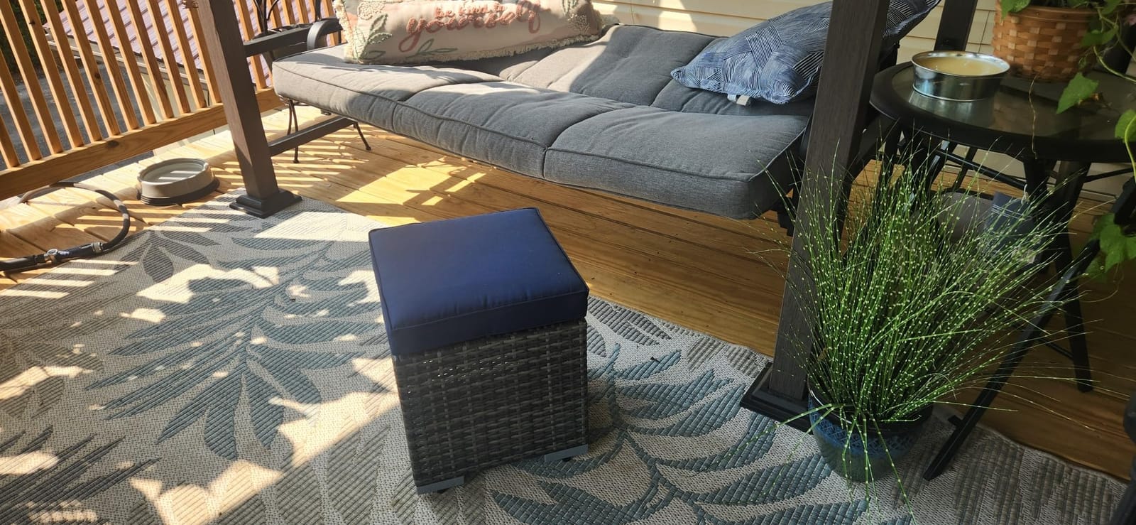 Patiorama 2 Pieces Assembled Outdoor Patio Ottoman, Dark Brown Wicker,Beige | Indoor Outdoor All-Weather Rattan Footstool Footrest Seat, No Assembly Required, Patio Ottoman for Garden, Backyard, Porch customer photo 2