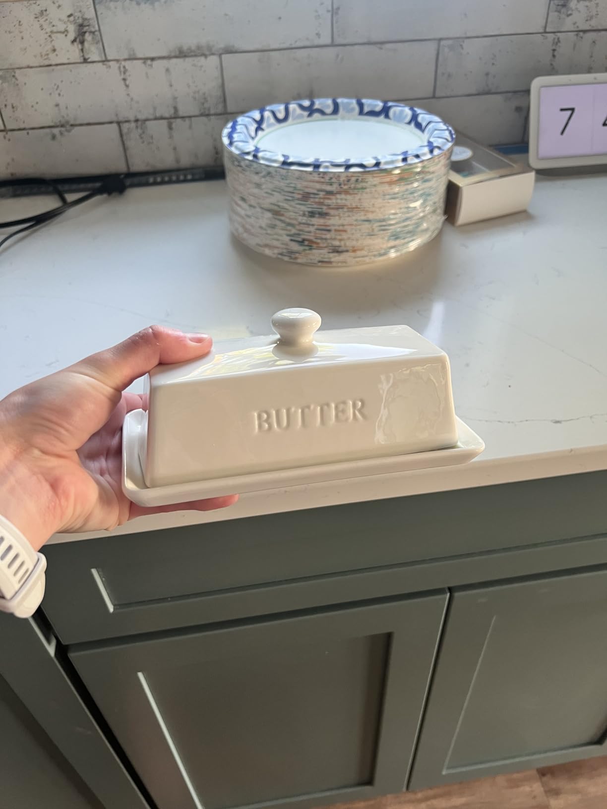 WERTIOO Butter Dish With Lid for Countertop, Butter Tray, Ceramic-White | Butter Holder Textured Tray Butter Keeper for Non Slip Dishwasher Microwave Safe Elegant Kitchen Storage customer photo 1