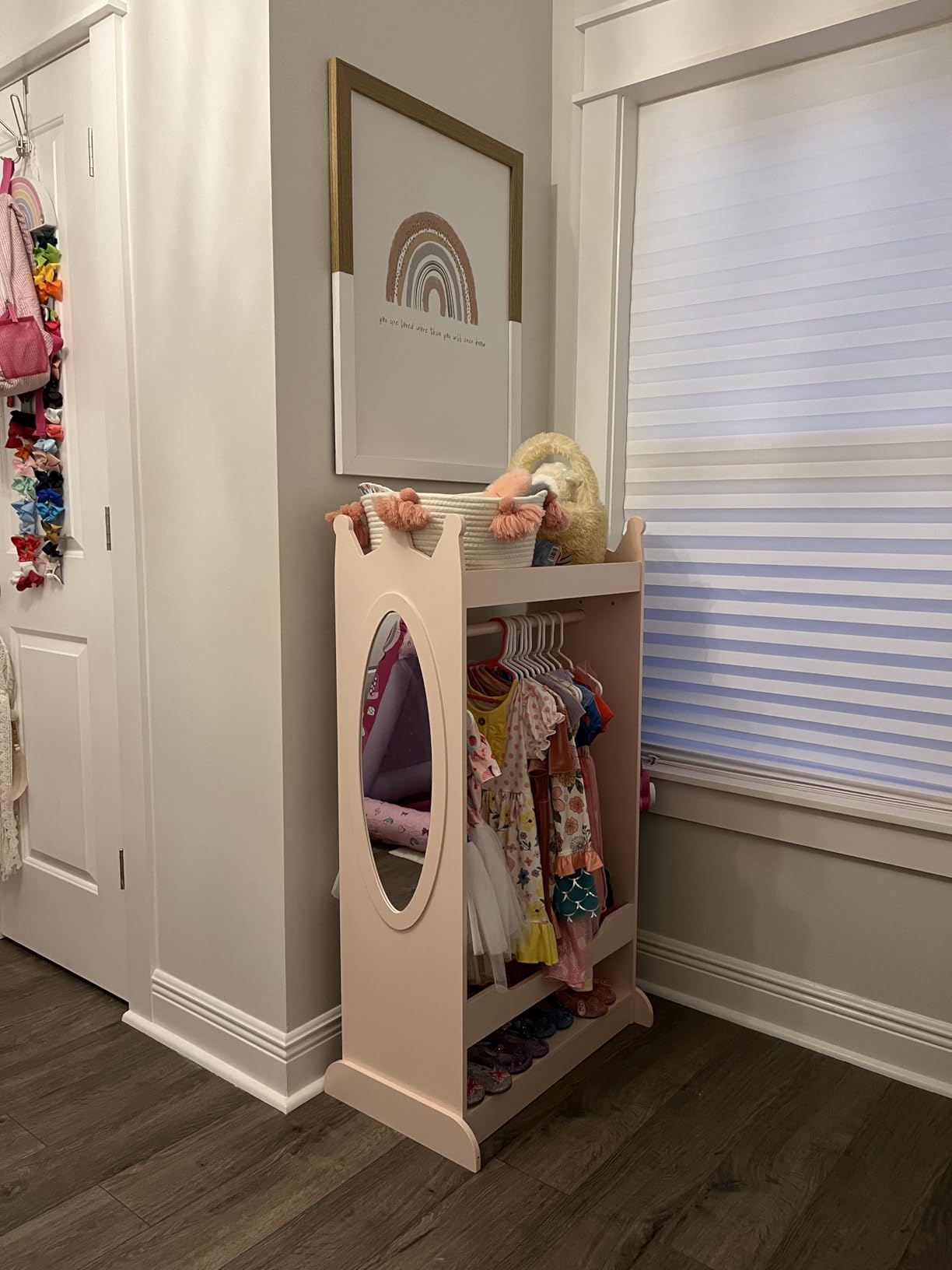 UTEX Kids Dress up Storage with Crown-Shaped Top and Mirror | Open Hanging Armoire Closet, Kids Wardrobe Closet, Wide Feet, Safety Acrylic Mirror, Water-based Paint customer photo 1