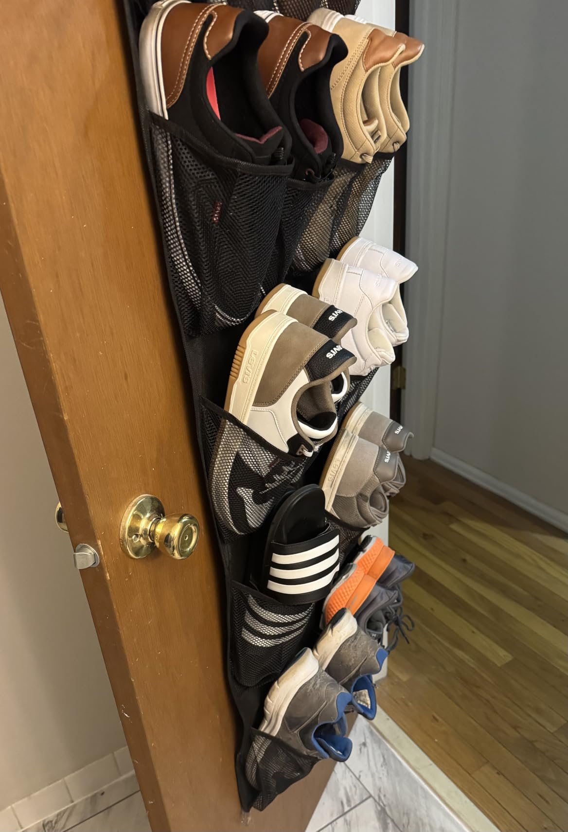 GORILLA GRIP Over the Door Shoe Organizer, 24 Large Pockets, Black | Breathable Mesh Pocket, Space Saving Hanging Storage Holder, Closet Rack Hanger for Shoes, Pantry and Bathroom Accessories customer photo 1