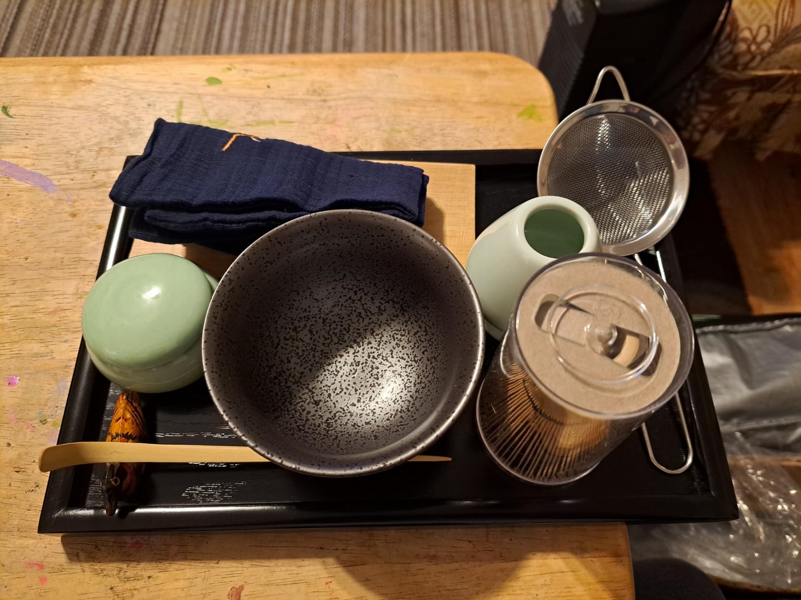 Artcome Japanese Matcha Tea Set, Matcha Whisk, Traditional Scoop, Matcha Bowl, Black Bamboo Tray, Ceramic Whisk Holder, Matcha Caddy, Handmade Matcha Ceremony Kit For Japanese Tea Ceremony (10Pcs) customer photo 2