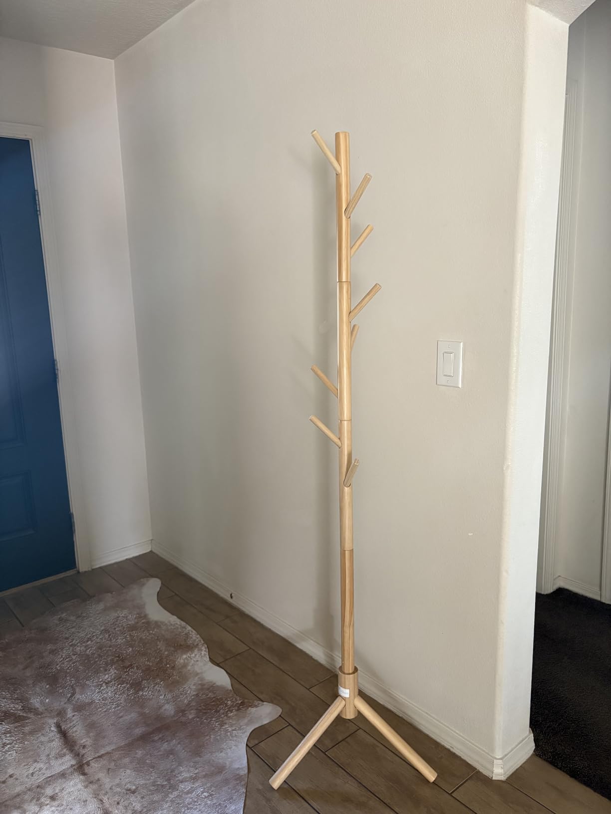 Pipishell Solid Wooden Coat Rack Freestanding with 8 Hooks, Brown | 3 Height Options, 100% Pine Wood, Tool-Free Assembly, Large Triangular Base customer photo 1