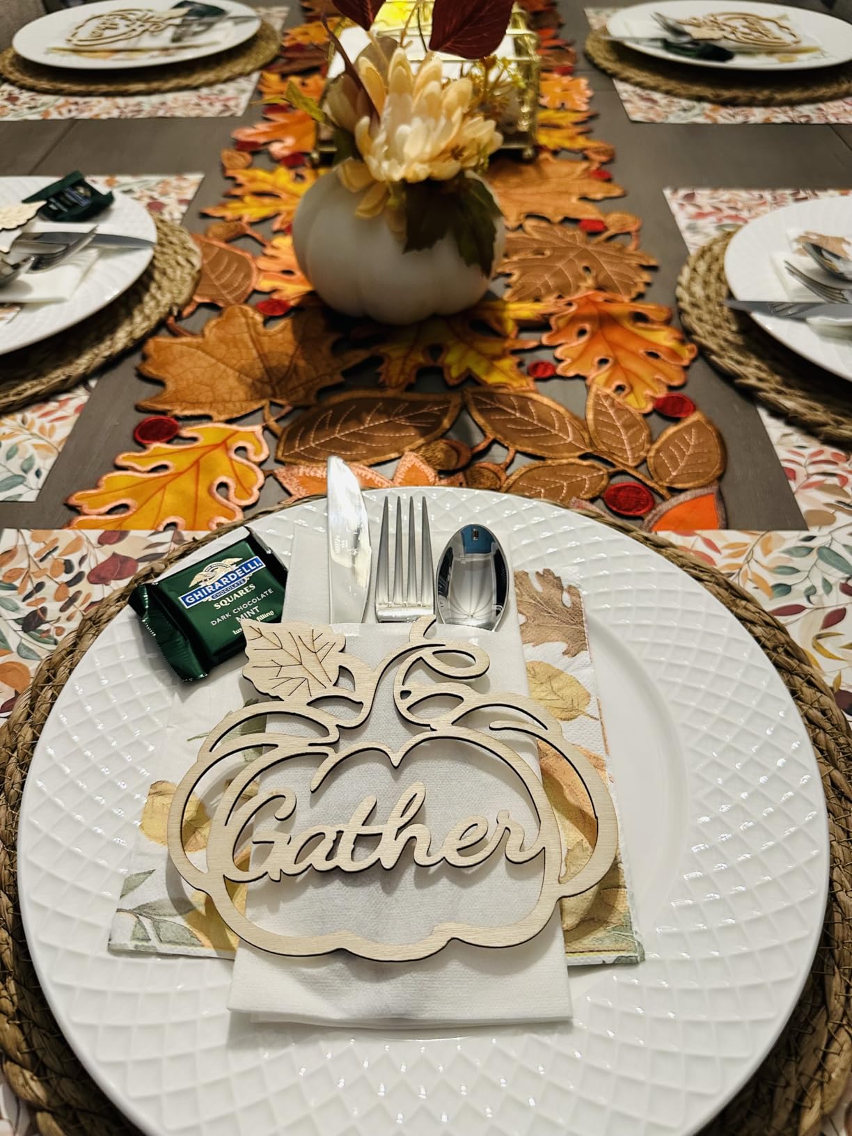 Simhomsen Embroidered Fall Leaves Table Runner for Thanksgiving, Autumn Harvest Decorations (14 × 68 inches) customer photo 2