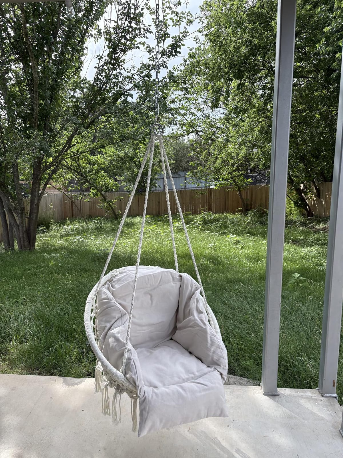 SONGMICS Hanging Chair, Boho Swing Chair with Large, Thick Cushion | Hammock Chair, Holds up to 264 lb, Accessories Included, Cream White, SOGNIA Collection customer photo 2