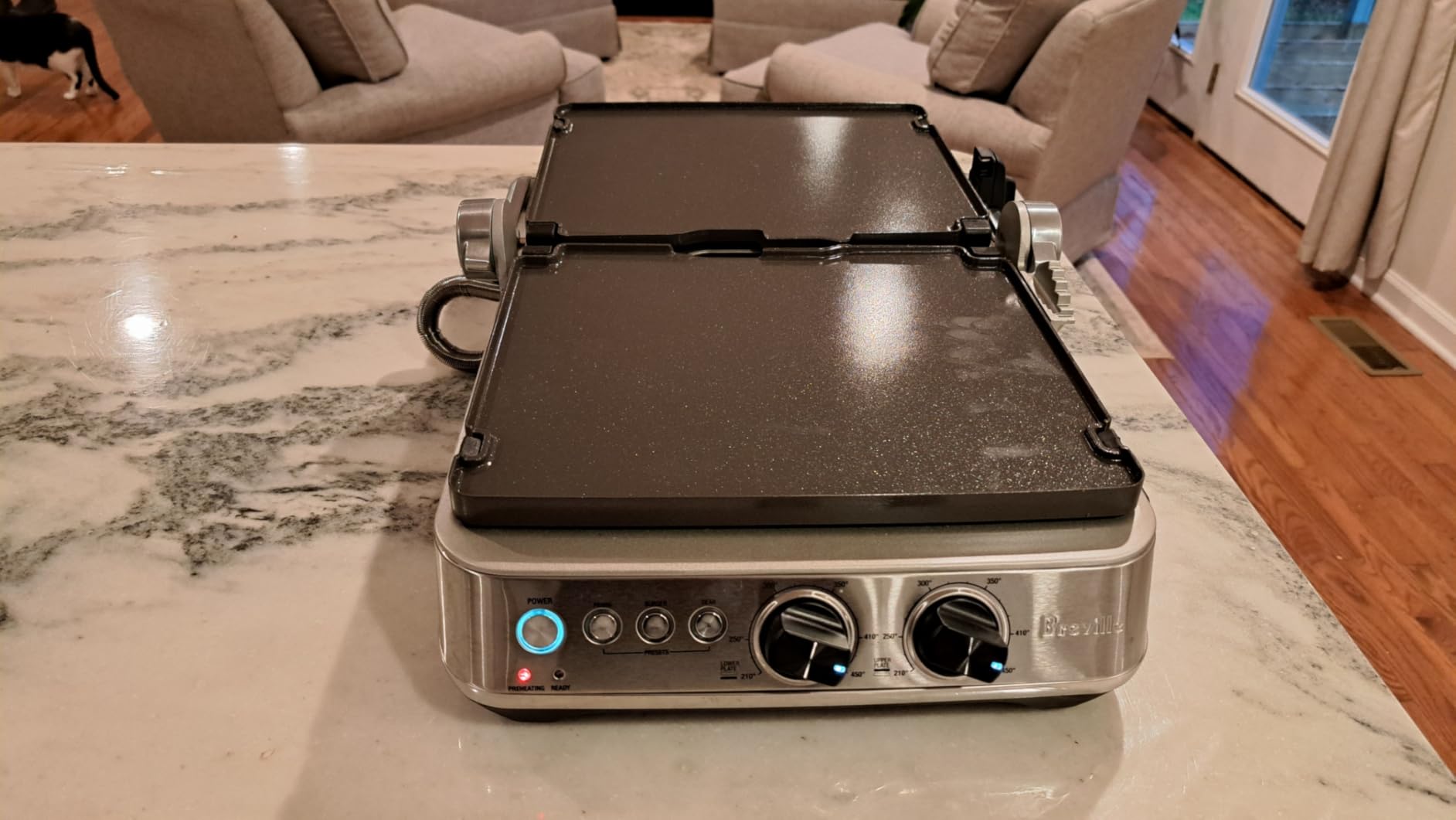 Breville BGR700BSS Sear and Press Grill, Brushed Stainless Steel | Lock in juices and deliver steakhouse-style grill marks on burgers, steaks and more with high-heat sear plates customer photo 1