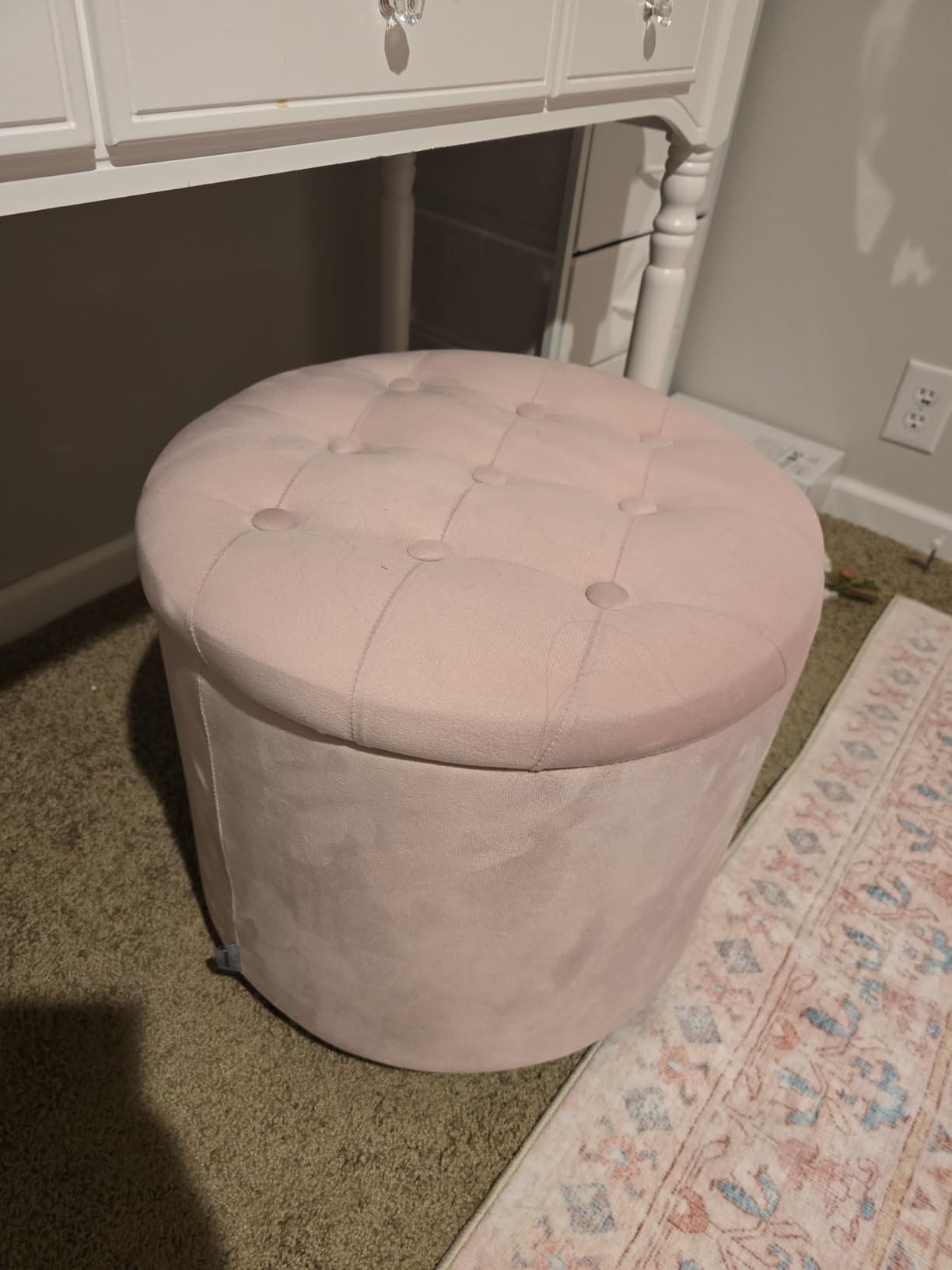 SONGMICS Round Ottoman with Storage, Vanity Stool, Linen-Look Fabric | Upholstered Foot Stool, 17.7 x 17.7 x 17.5 Inches, Removable Lid, Easy Assembly, Slate Gray, MACEO Collection customer photo 2
