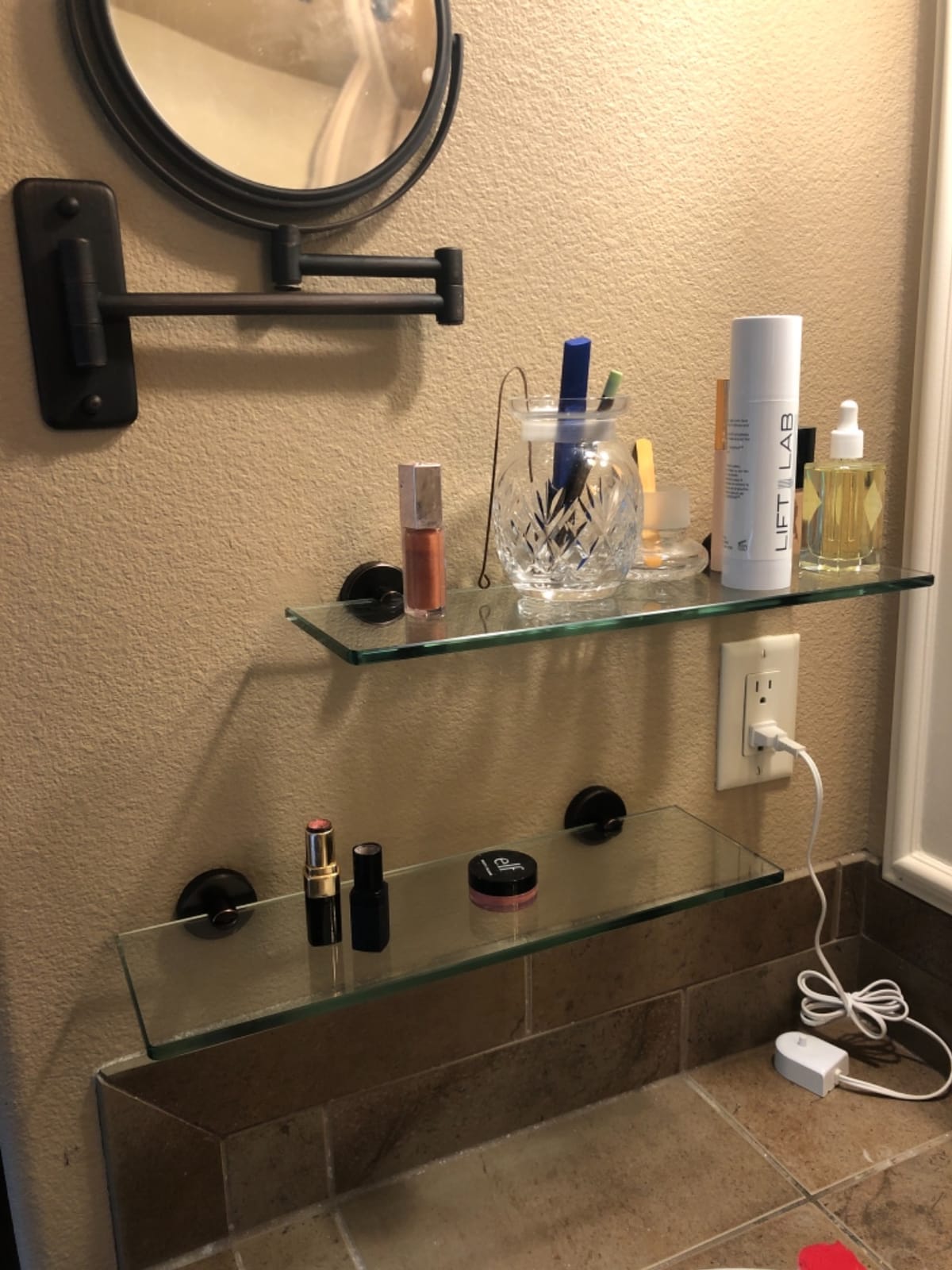 JQK Bathroom Glass Shelf, TGS101L16-BN, Tempered Glass with Brushed Nickel Stainless Steel Brackets customer photo 1