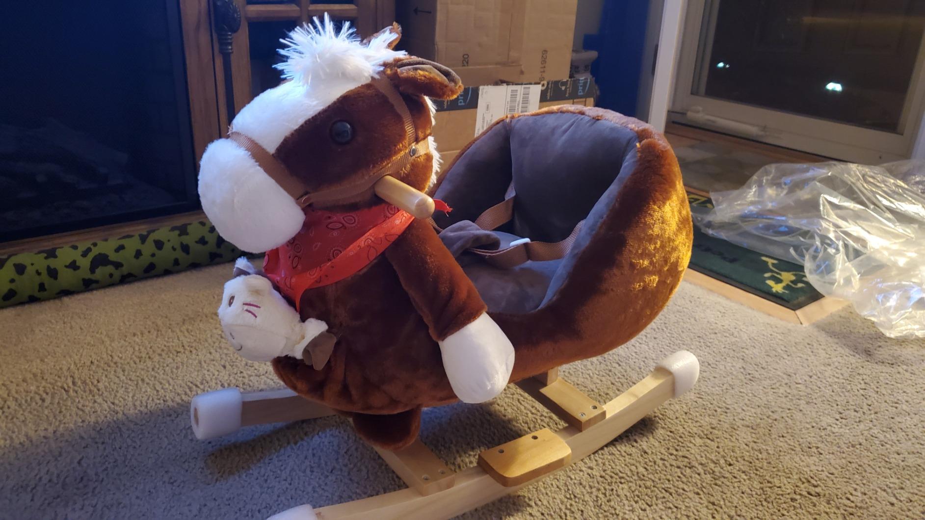 Qaba Kids Ride-On Rocking Horse Toy with Lullaby Song 18-36 Months Brown | Hand Puppets, Soft Plush Fabric, for Children customer photo 1