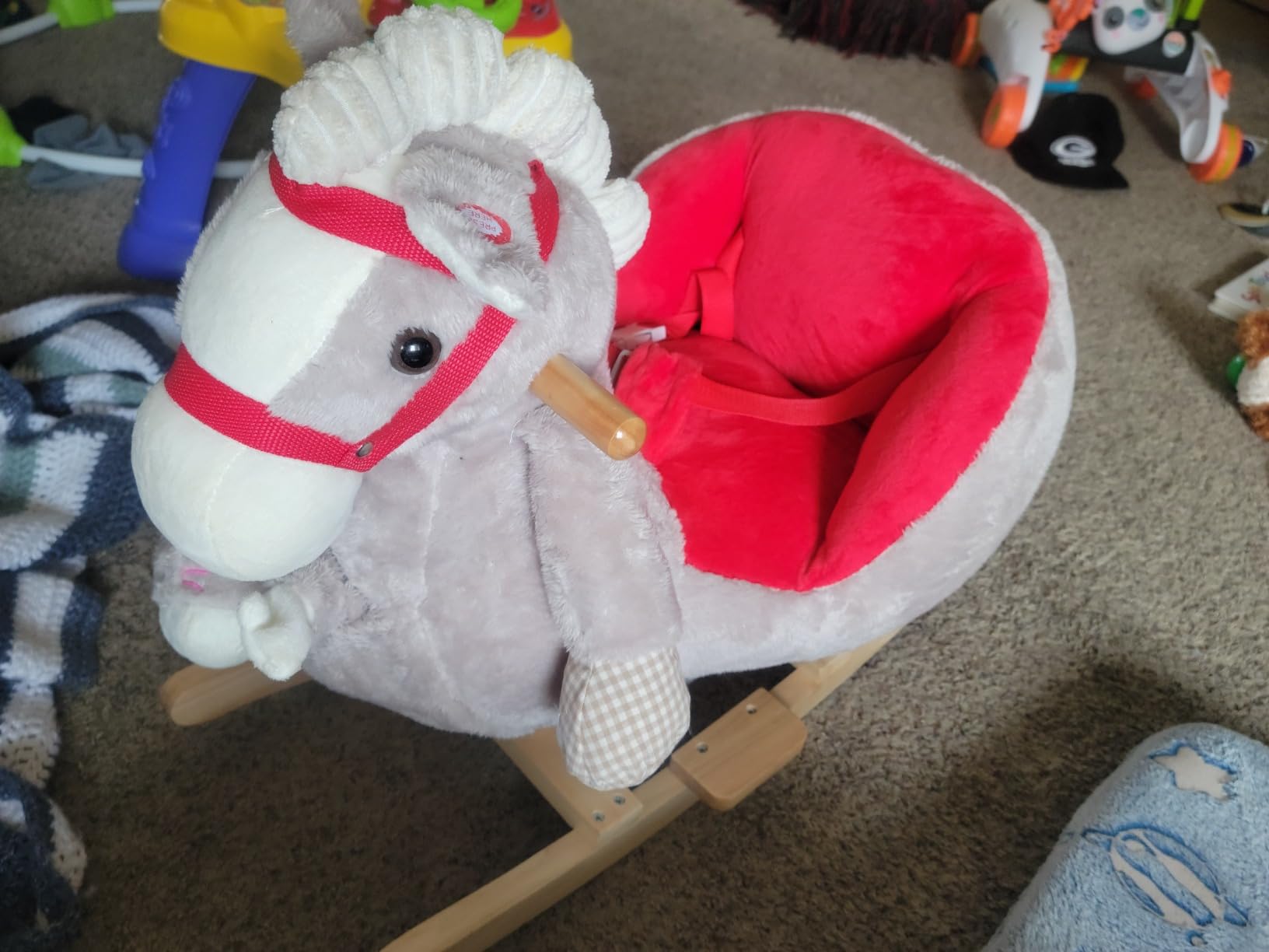 Qaba Kids Ride-On Rocking Horse Toy with Lullaby Song 18-36 Months Brown | Hand Puppets, Soft Plush Fabric, for Children customer photo 2