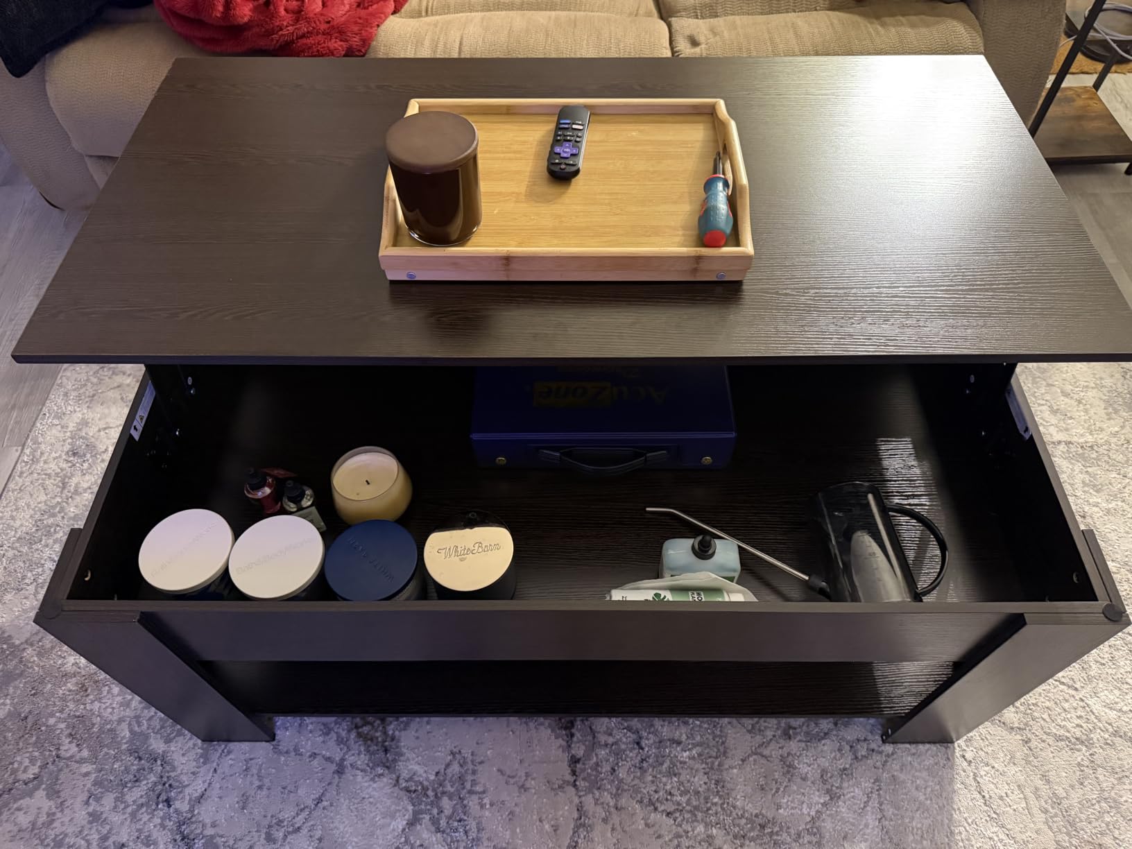 Yaheetech Lift Top Coffee Table with Hidden Storage & Shelf, Gray, 38.6
