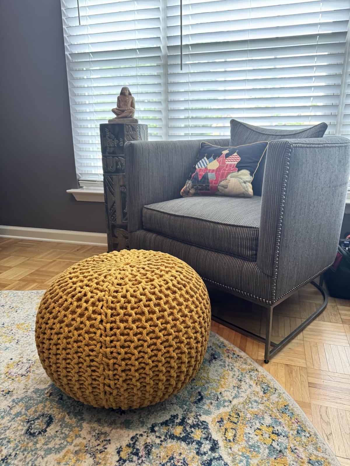 REDEARTH Round Pouf Ottoman - Hand Knitted Boho Poof Footrest - Beige customer photo 1