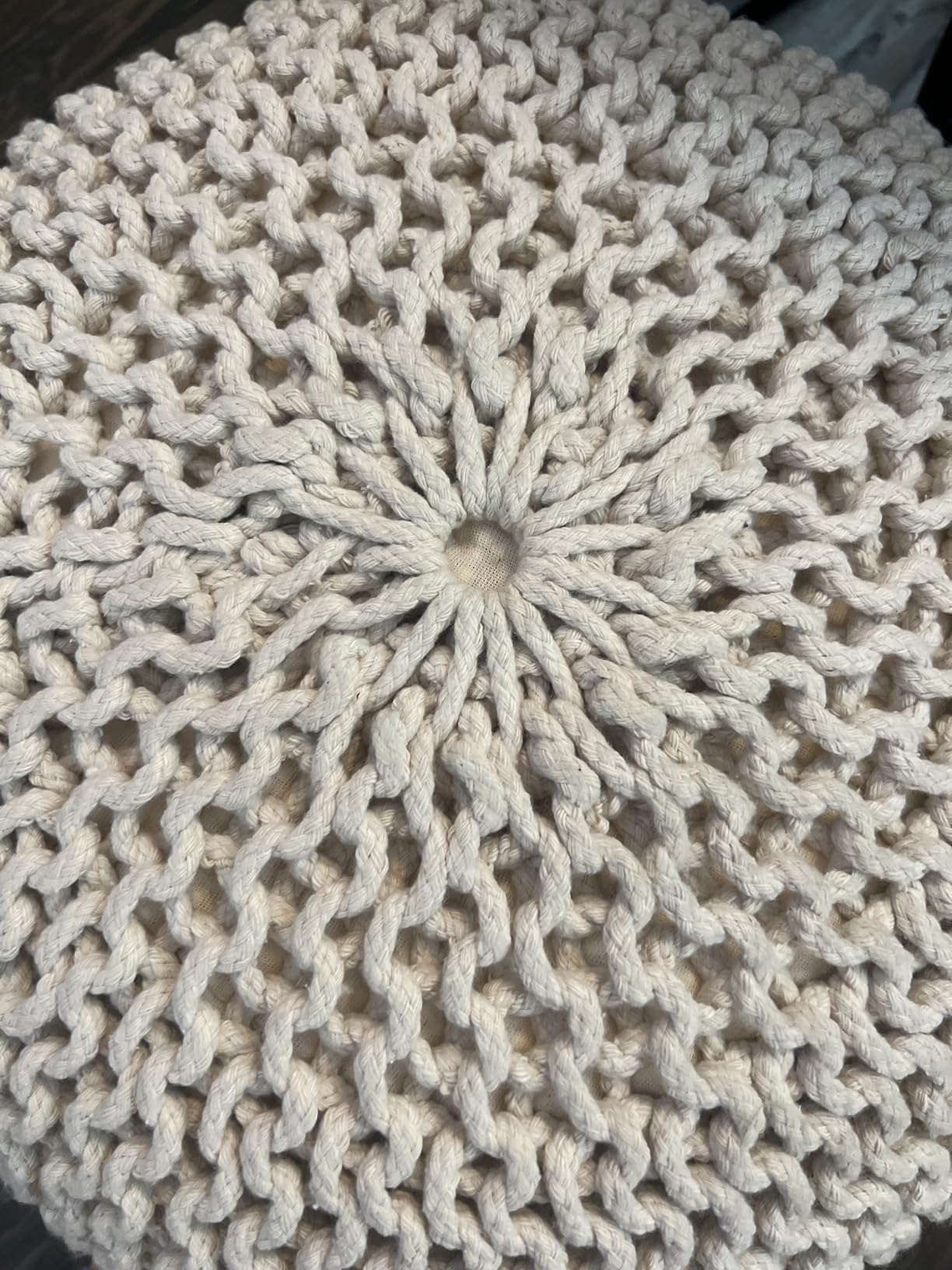 REDEARTH Round Pouf Ottoman - Hand Knitted Boho Poof Footrest - Beige customer photo 2