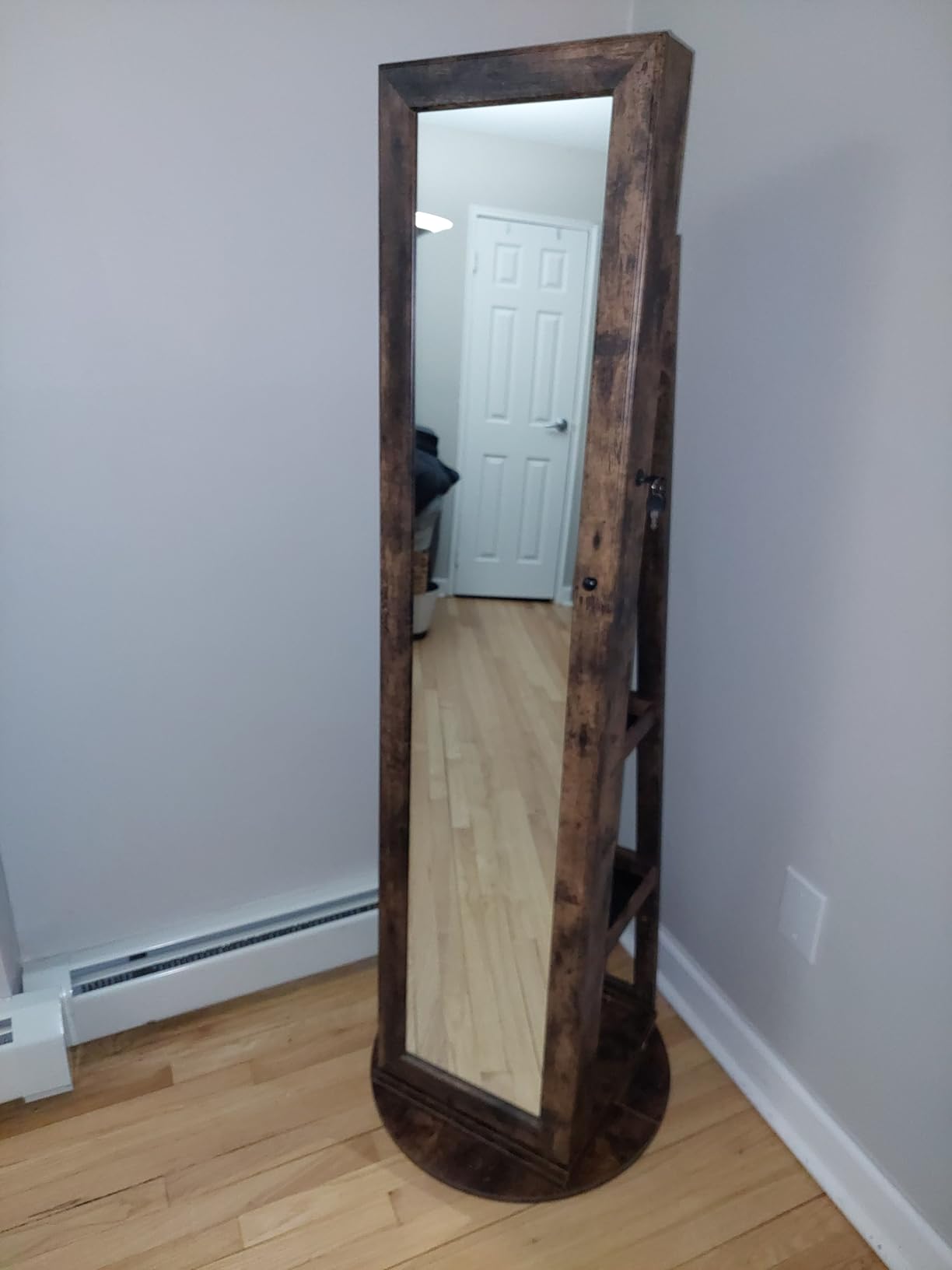 SONGMICS 360° Swivel Jewelry Cabinet, Full-Length Mirror, Lockable | Jewelry Armoire Organizer, Mirror with Storage, Rear Storage Shelves, Interior Mirror, Gift Idea, Rustic Brown UJJC006X01 customer photo 2