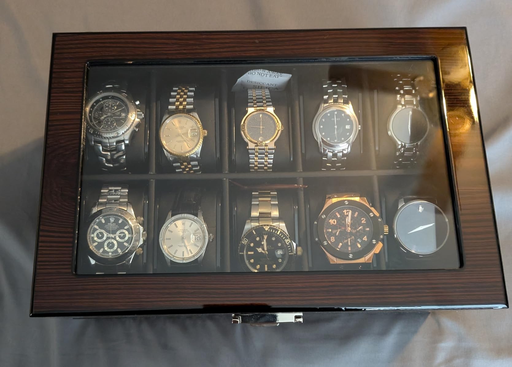 BEWISHOME High-End Watch Case, 20-Slot Watch Box Organizer Large Glass Lid, Watch Cases for Men with Removable Pillows, Wooden Watch Box, Synthetic Leather Interior, Brown SSH04Y customer photo 2