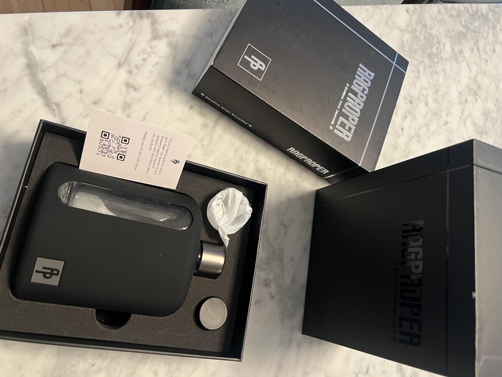 Ragproper Glass Hip Flask for Men - Modern Whiskey & Liquor Flask with Cork & Silicone Lid Liners, Durable Silicone Covered Double Shot Flask Bottle (8oz, 240ml, Black) customer photo 2