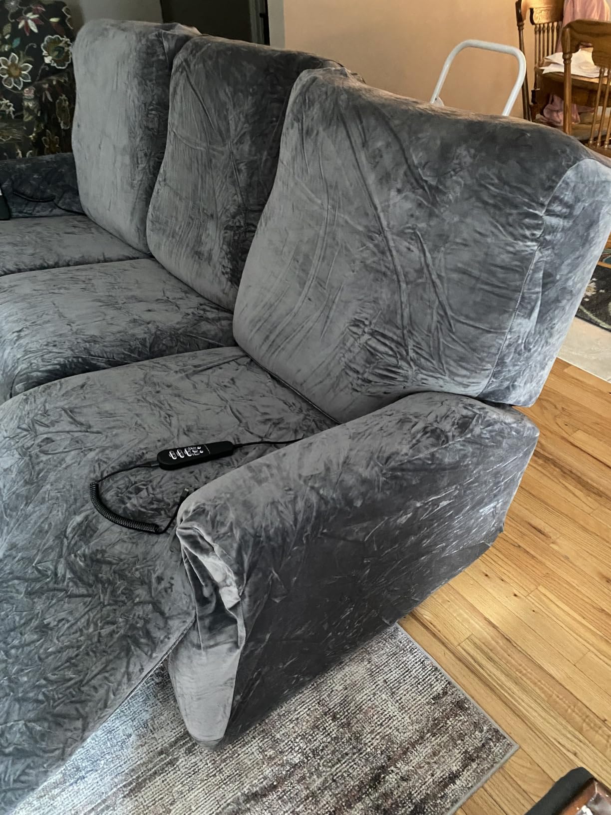 ULTICOR Velvet 8-Pieces Recliner Sofa Covers Stretch Reclining Couch Covers for 3 Cushion Reclining Sofa Slipcovers Furniture Covers Thick Soft Washable (3 Seater Recliner Cover, Dark Gray) customer photo 1